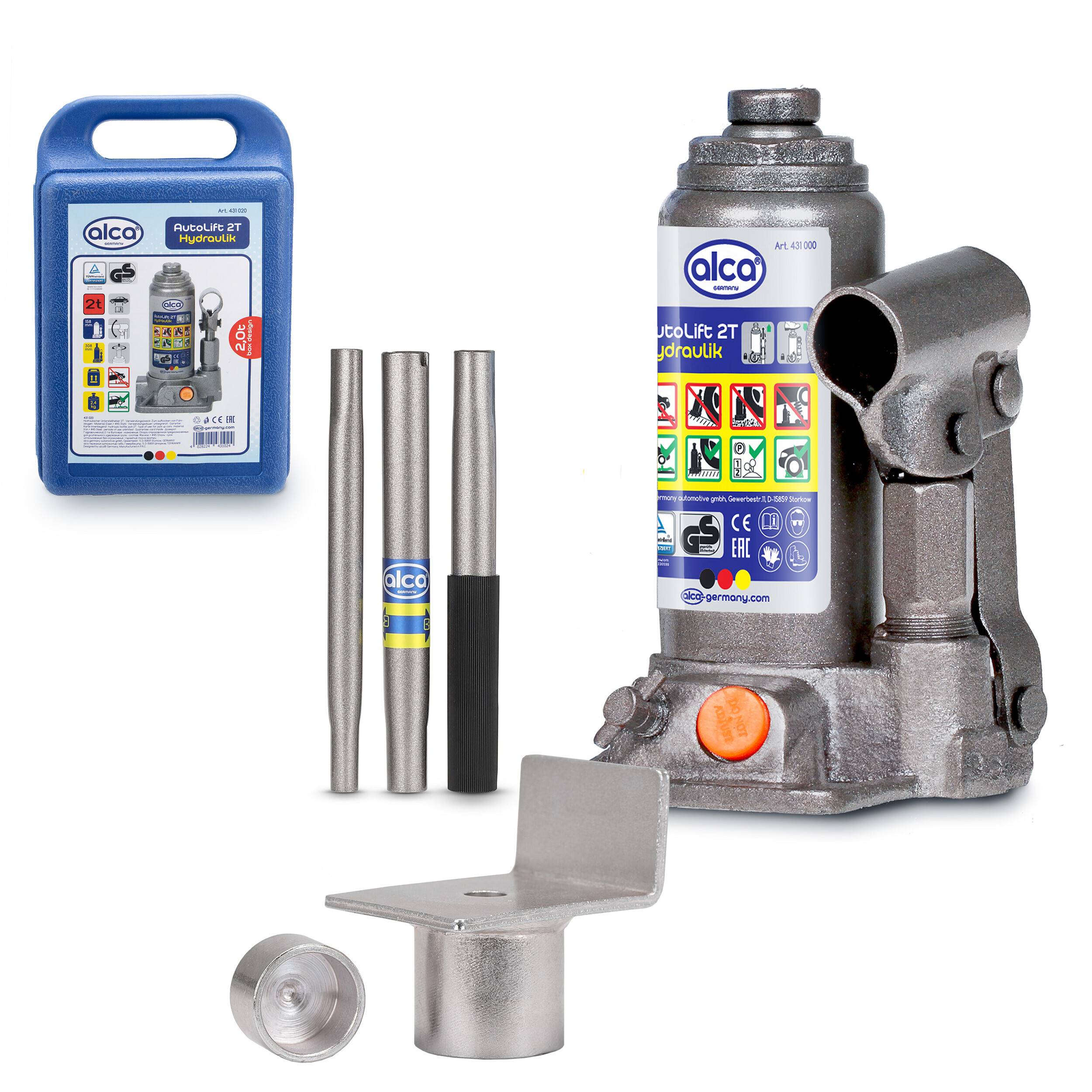 alca® Wagenheber Set hydraulisch 2t 158-308mm Hubhöhe im Koffer mit