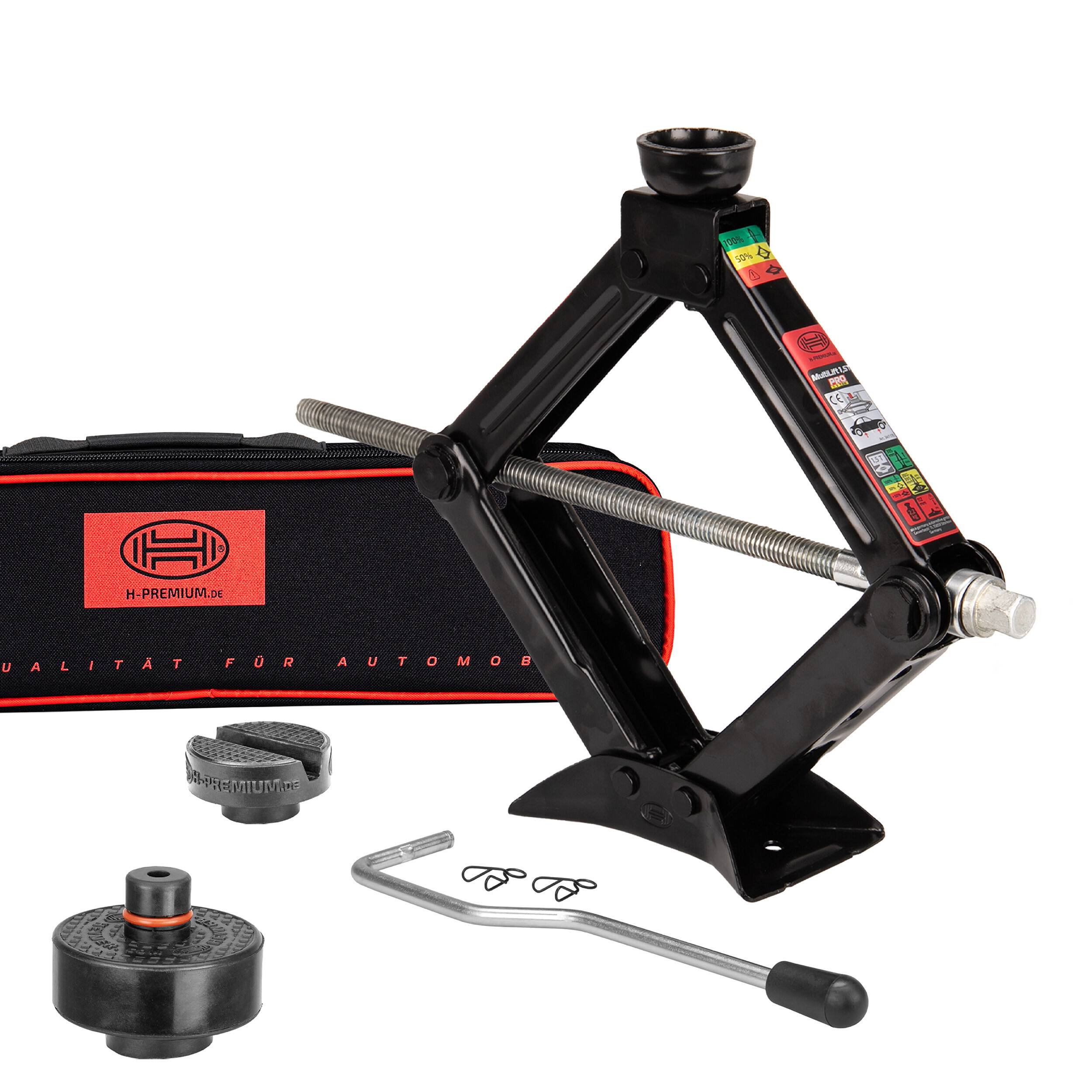 HEYNER® Wagenheber Scherenwagenheber 2t. Set inkl. Gummiauflage für Tesla, 360° drehbar, TÜV Rheinland zertifiziert, GS