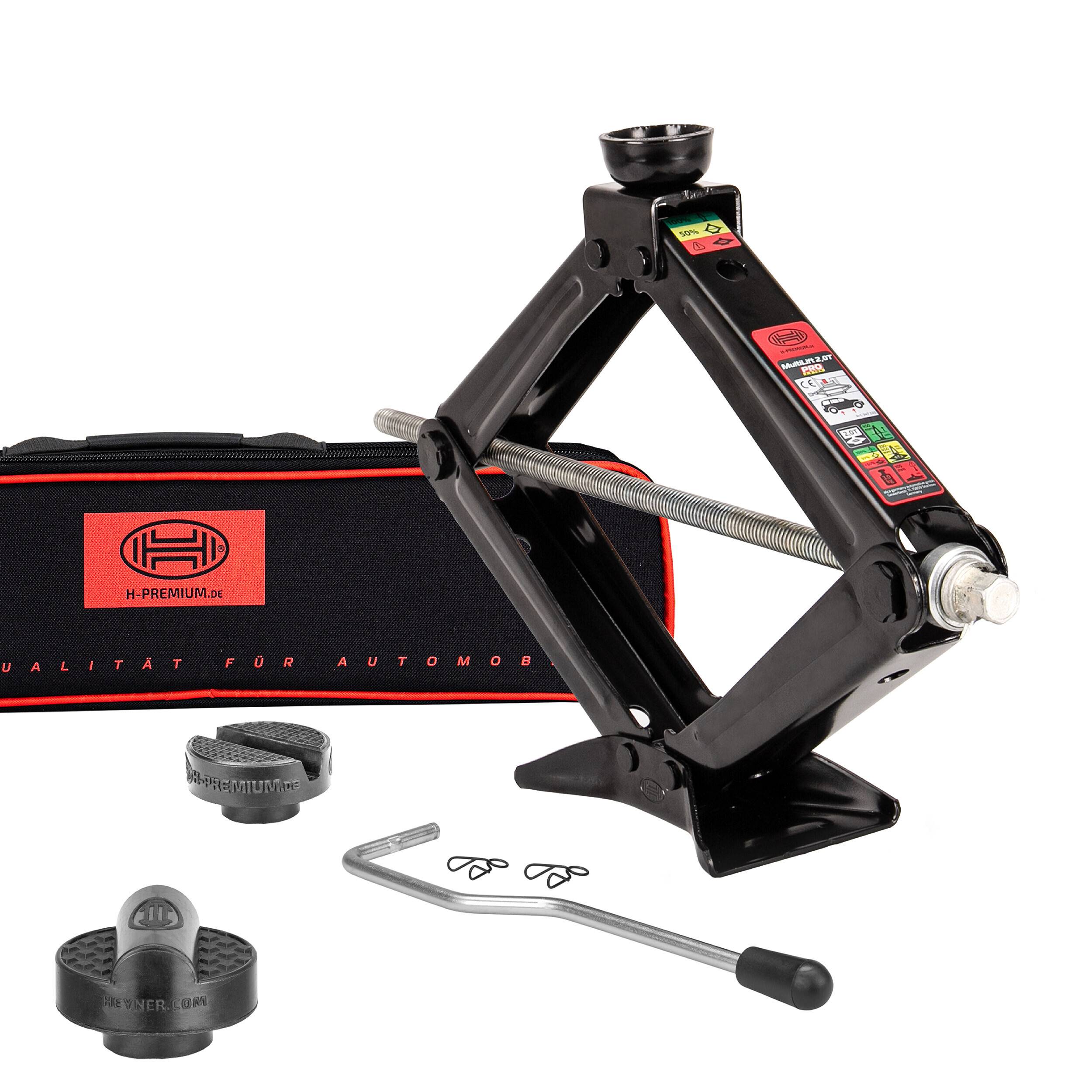 HEYNER® Wagenheber Scherenwagenheber 2t Tragkraft, Set Gummiauflage für Audi, 360° drehbar, TÜV Rheinland zertifiziert,