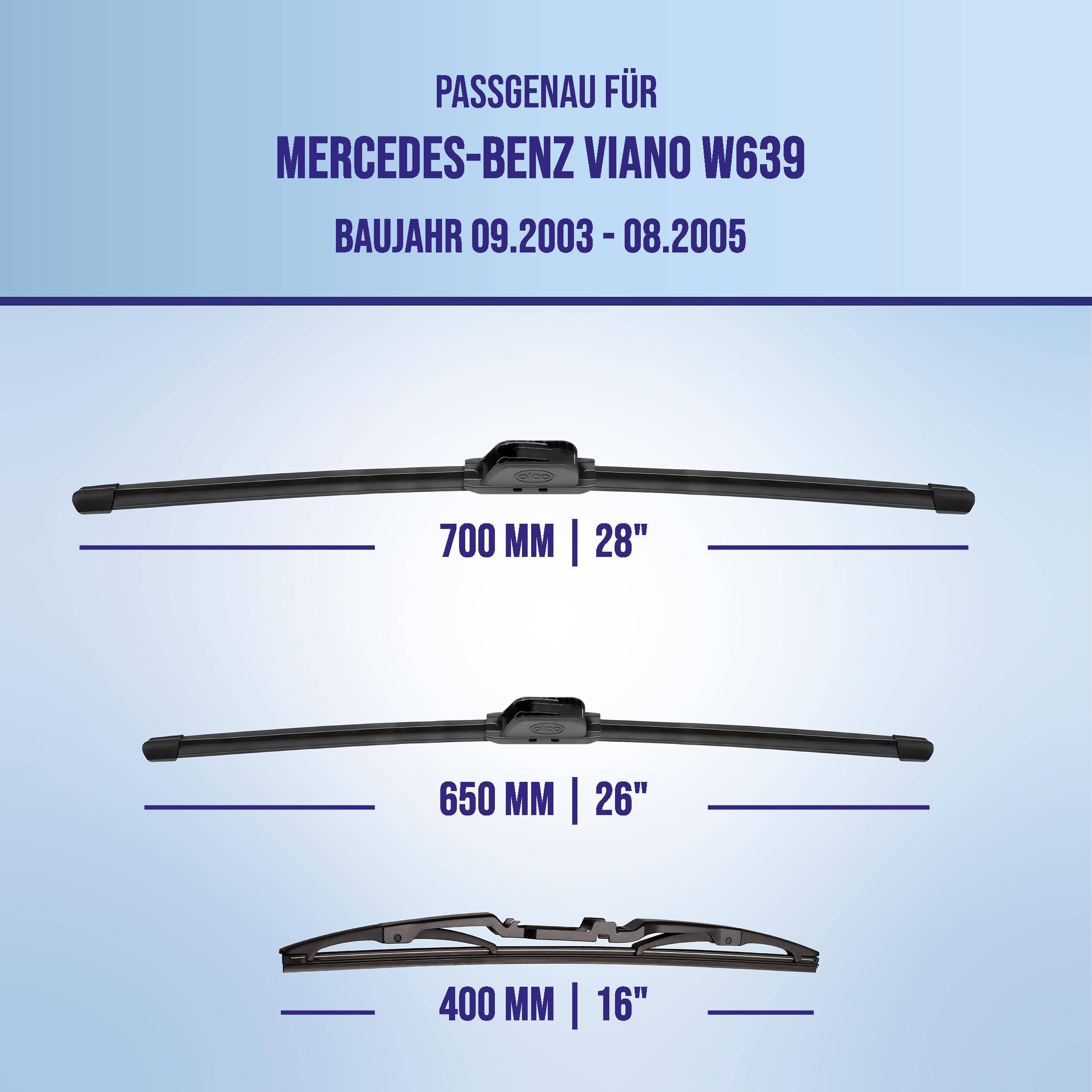 Kompatibilitätstabelle für Mercedes-Benz Viano W639 (09.2003-08.2005) mit Wischergröße: 700 mm/28