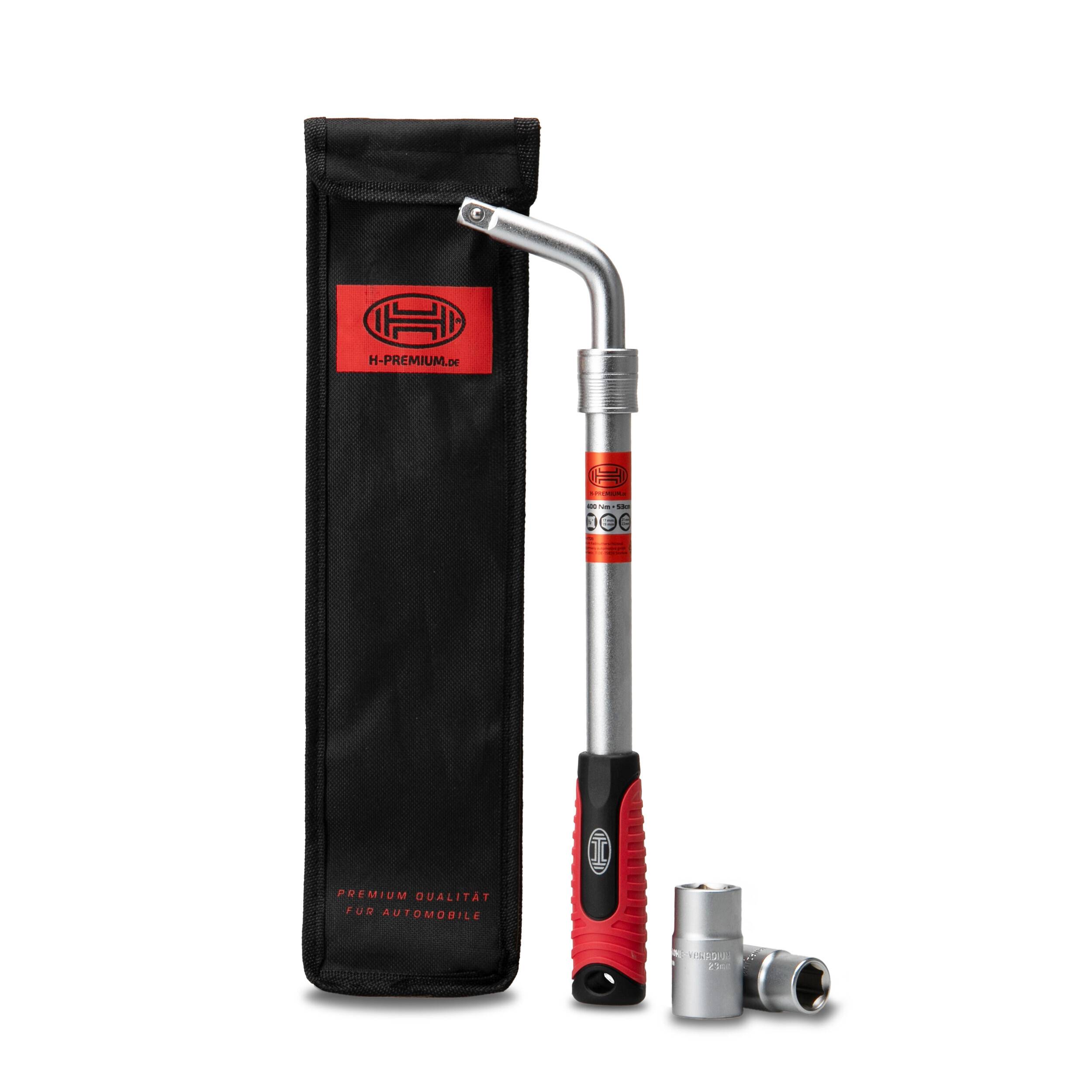 HEYNER® Radmutternschlüssel Teleskop 35–53 cm, Multi-Size 17/19 & 21/23 mm, Chrom-Vanadium, 50 % mehr Hebelkraft, mit