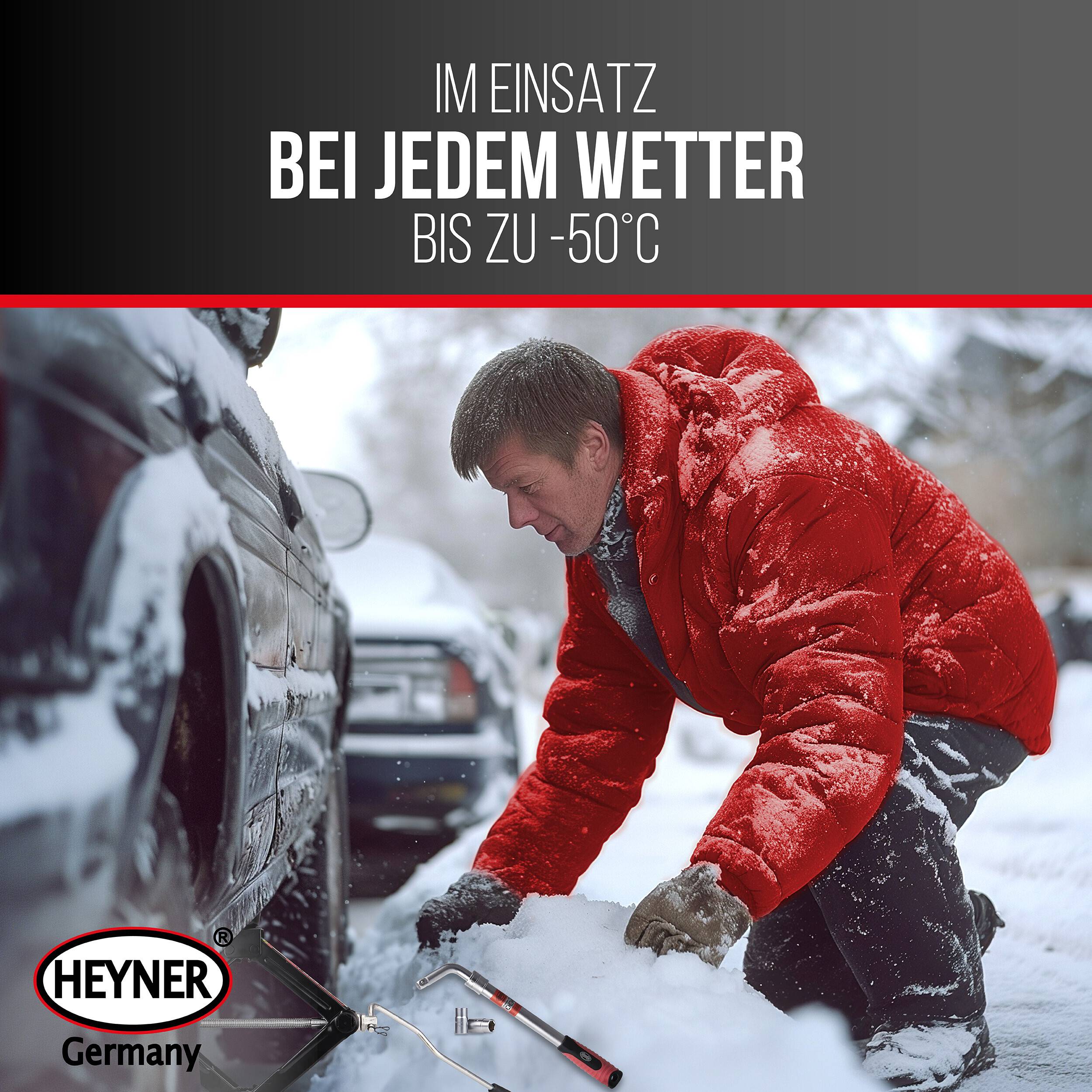 HEYNER® Radmutternschlüssel Teleskop 35–53 cm, Multi-Size 17/19 & 21/23 mm, Chrom-Vanadium, 50 % mehr Hebelkraft, mit