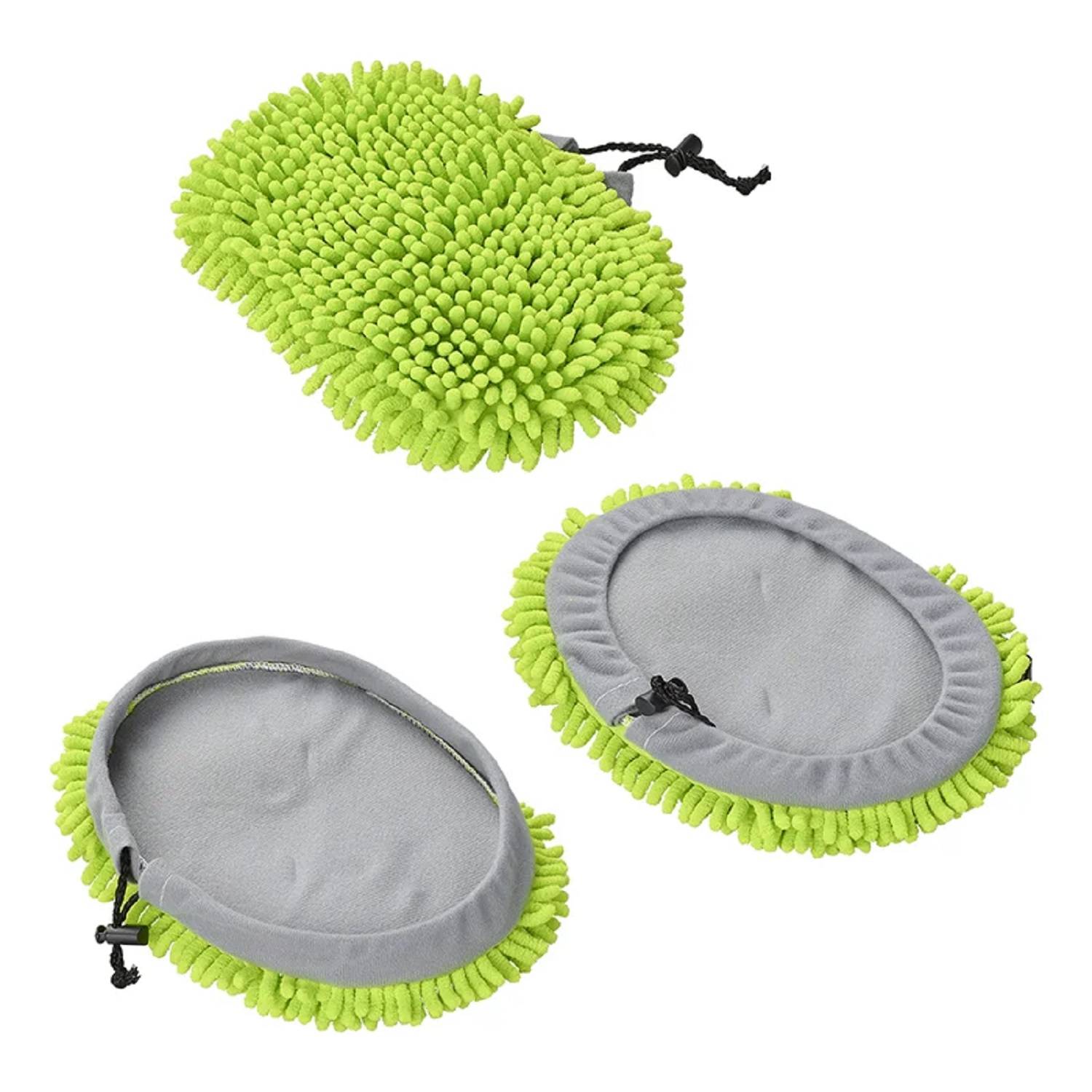 3 x Chenille Mikrofasertücher für Teleskop Waschbürste – Ideal zum Selber Autowaschen, für Auto, Wohnmobil, Fahrrad & mehr, Gummizug, grün