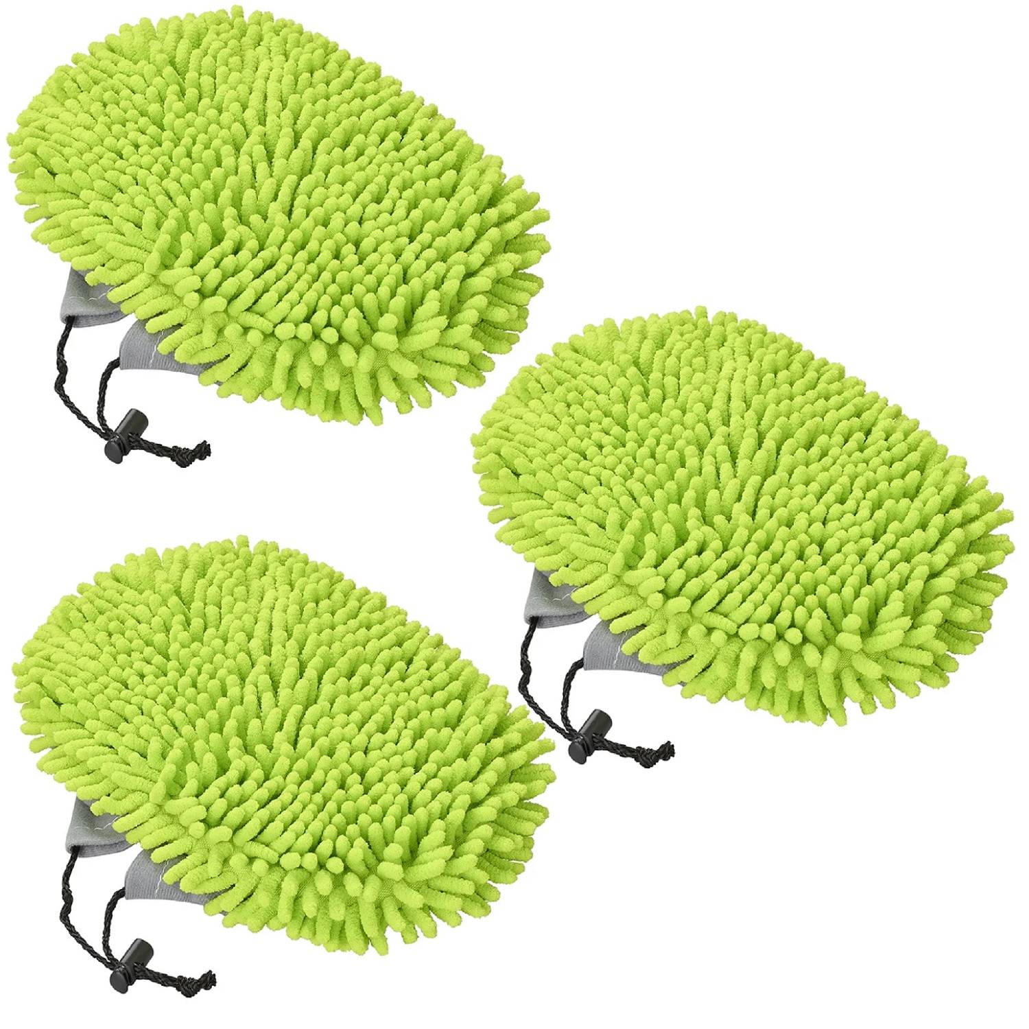 3 x Chenille Mikrofasertücher für Teleskop Waschbürste – Ideal zum Selber Autowaschen, für Auto, Wohnmobil, Fahrrad & mehr, Gummizug, grün