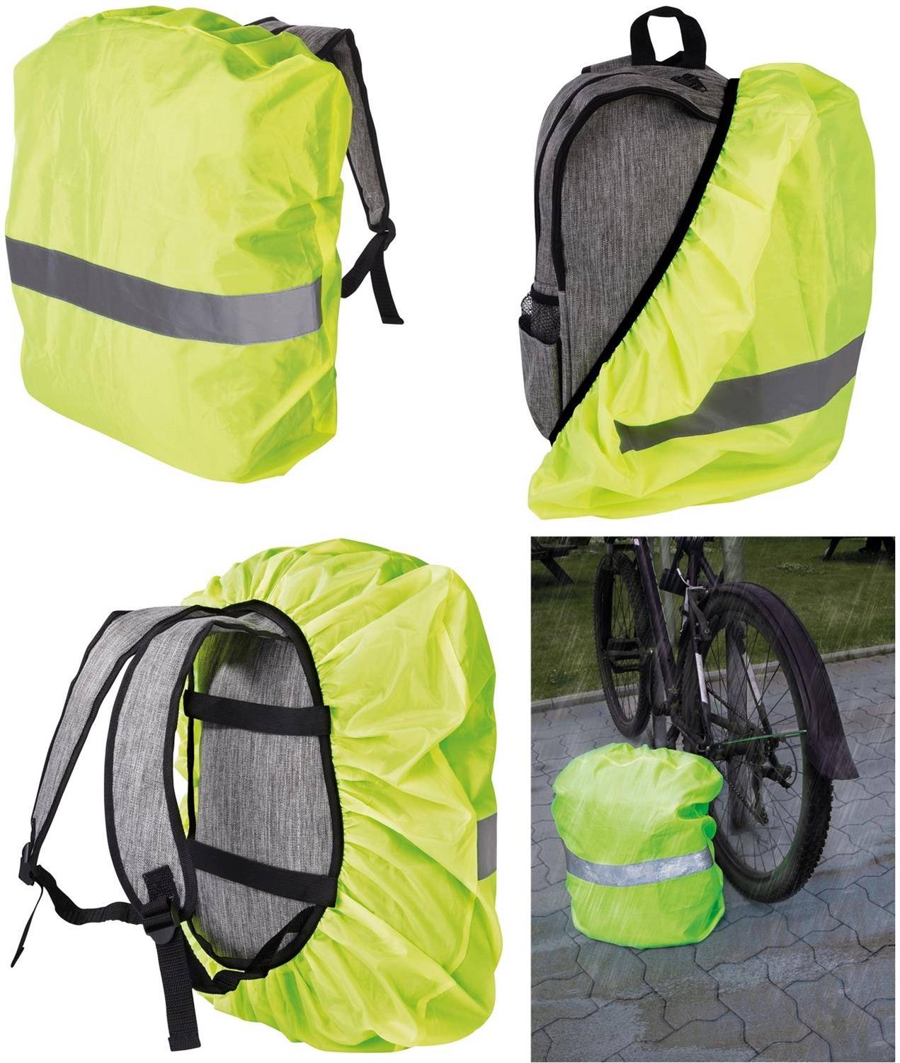 Regenschutz für Rucksack und Schulranzen - Regenhaube Wasser- und windabweisend mit Reflektorstreifen - Neon 48x15x53cm