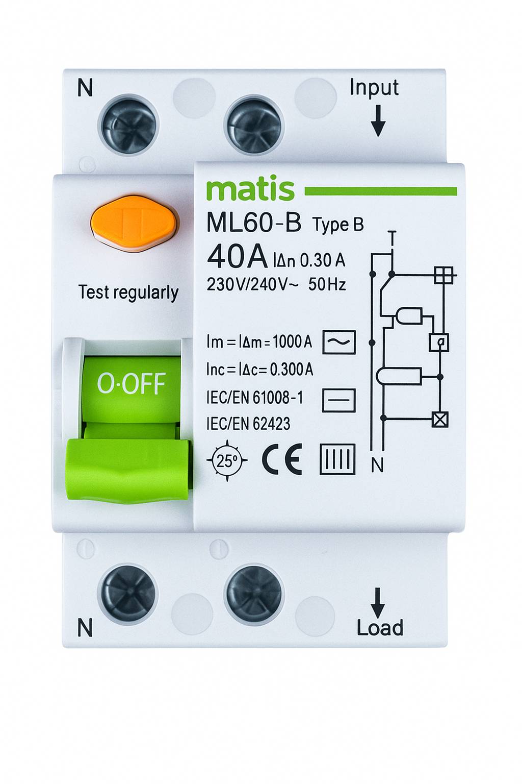 Matismart FI Schutzschalter Typ B allstromsensitiv 300mA/40A 2-Pol Intertek