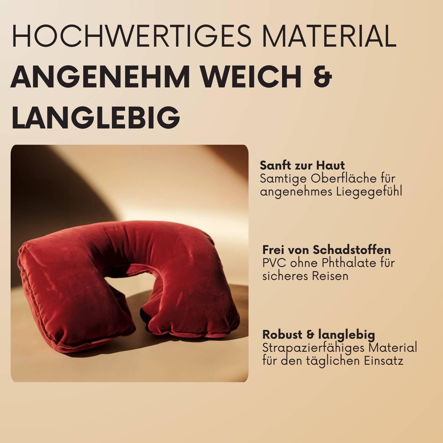 Aufblasbares Kissen Reisekissen Nackenkissen Luftkissen Campingkissen Auto Rot