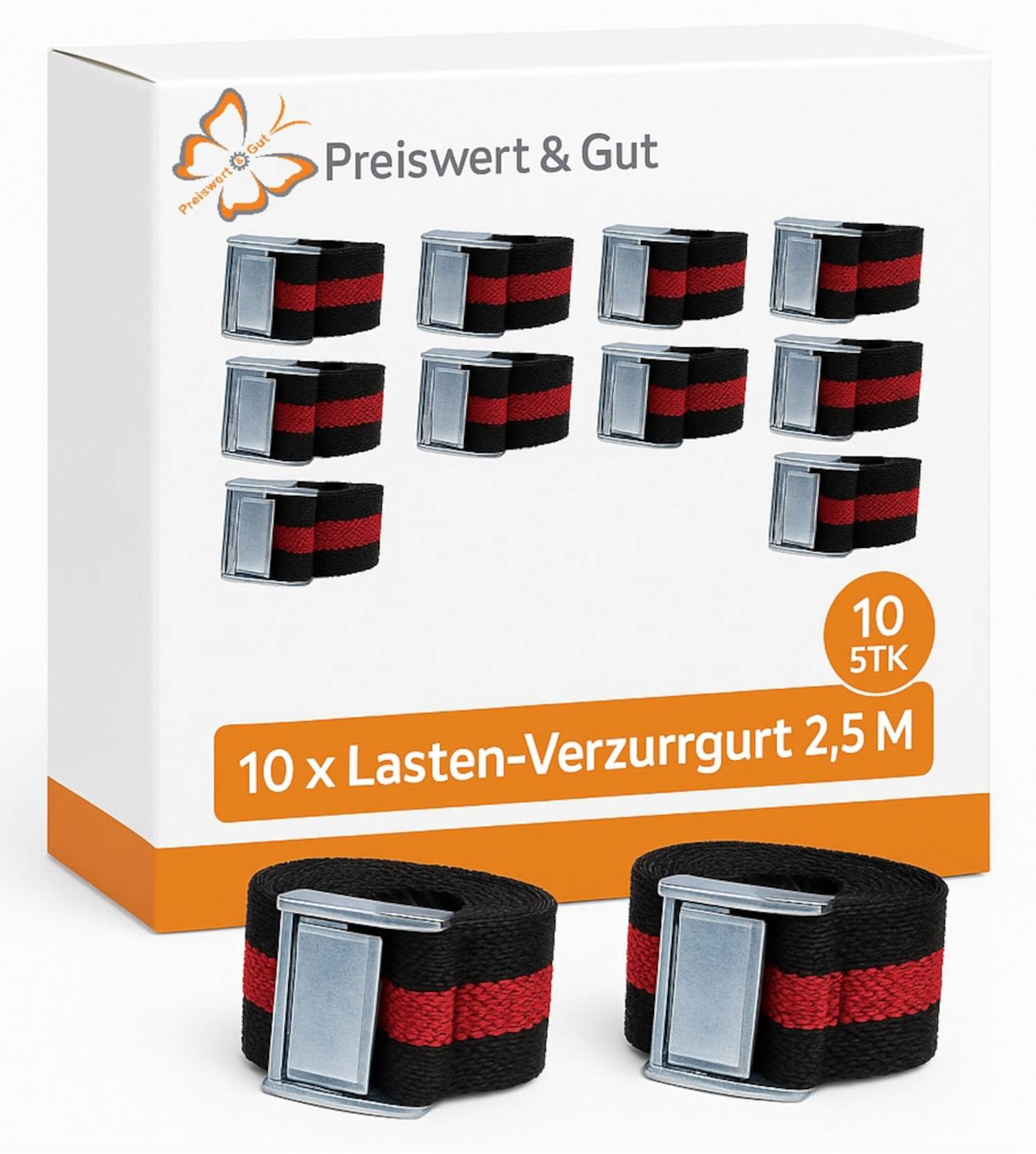 10 x Lasten-Verzurrgurt Duo250 – Robuster Zurrgurt mit Klemmverschluss, 75 kg Zugfestigkeit, 2,5 m Länge, vielseitig einsetzbar