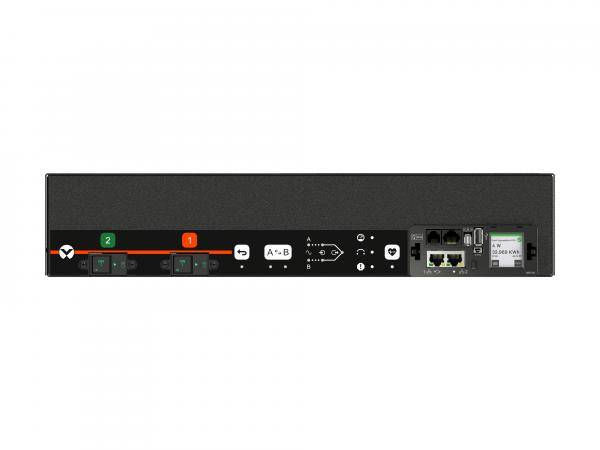 Rückseite eines Netzwerk-Switches mit gekennzeichneten Anschlüssen, darunter zwei grüne Anschlüsse, ein orangefarbener Anschluss, ein LAN-Anschluss, ein USB-Anschluss und Symbolik.