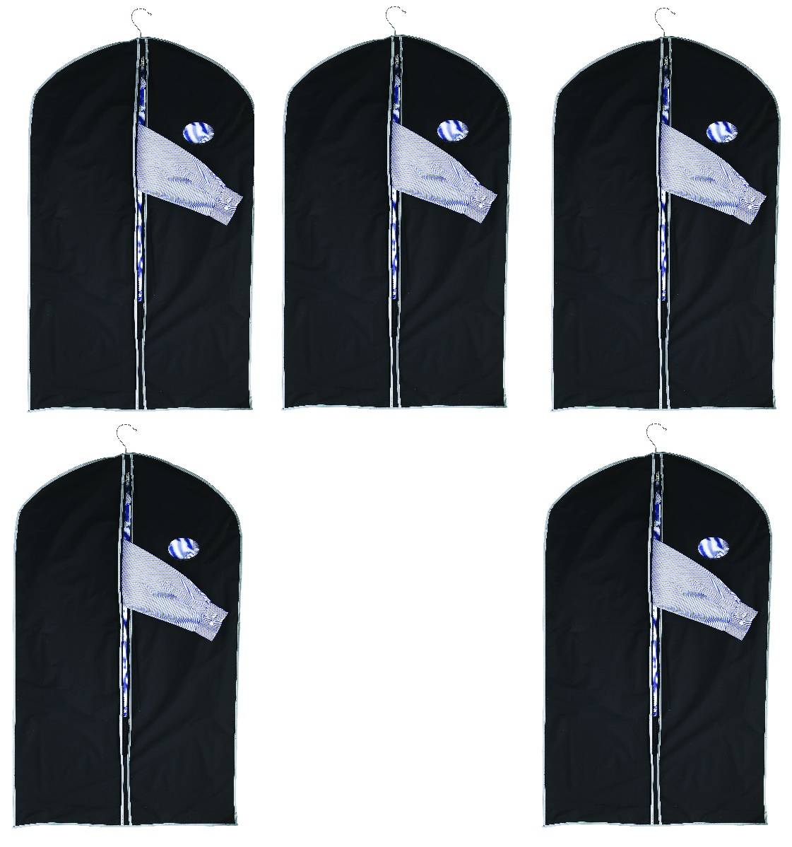 5 x Kleider Sack für Anzüge – 100x60cm – Schwarz – Sichtfenster und Reißverschluss – Anzugtasche & Kleiderschutzhülle