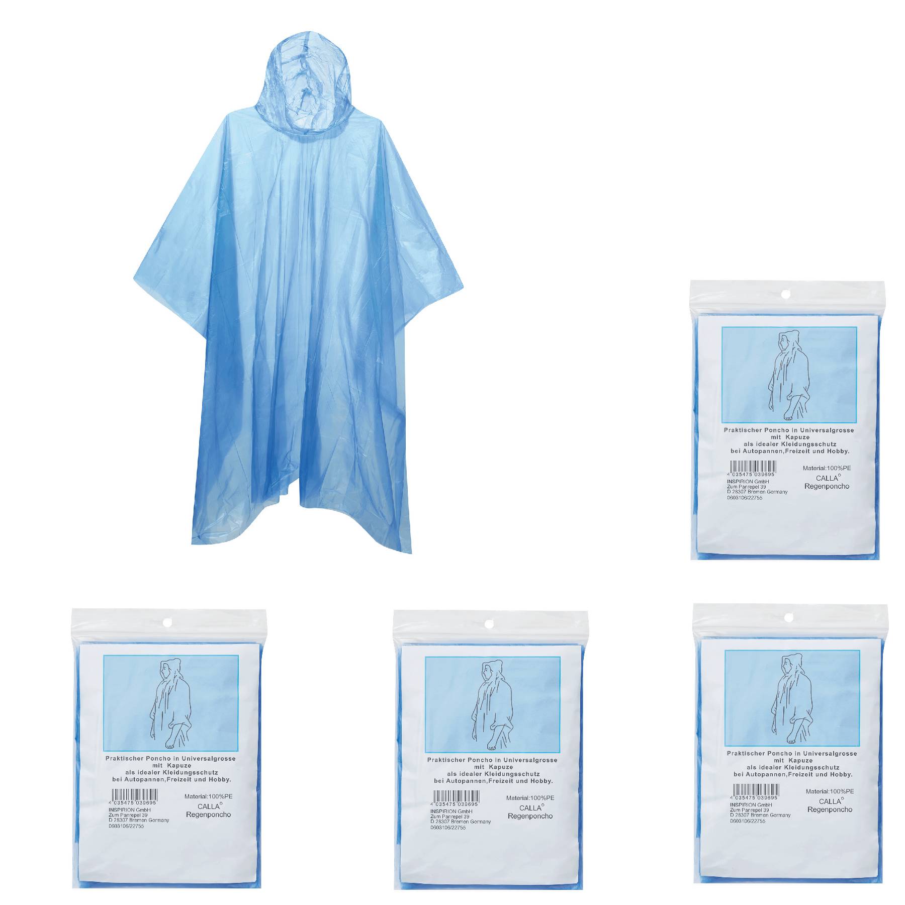 5x Regencape für Damen Herren Regenponcho Transparent 130x124cm Leicht Durchsichtig und Blau Wasserdichter Regenumhang