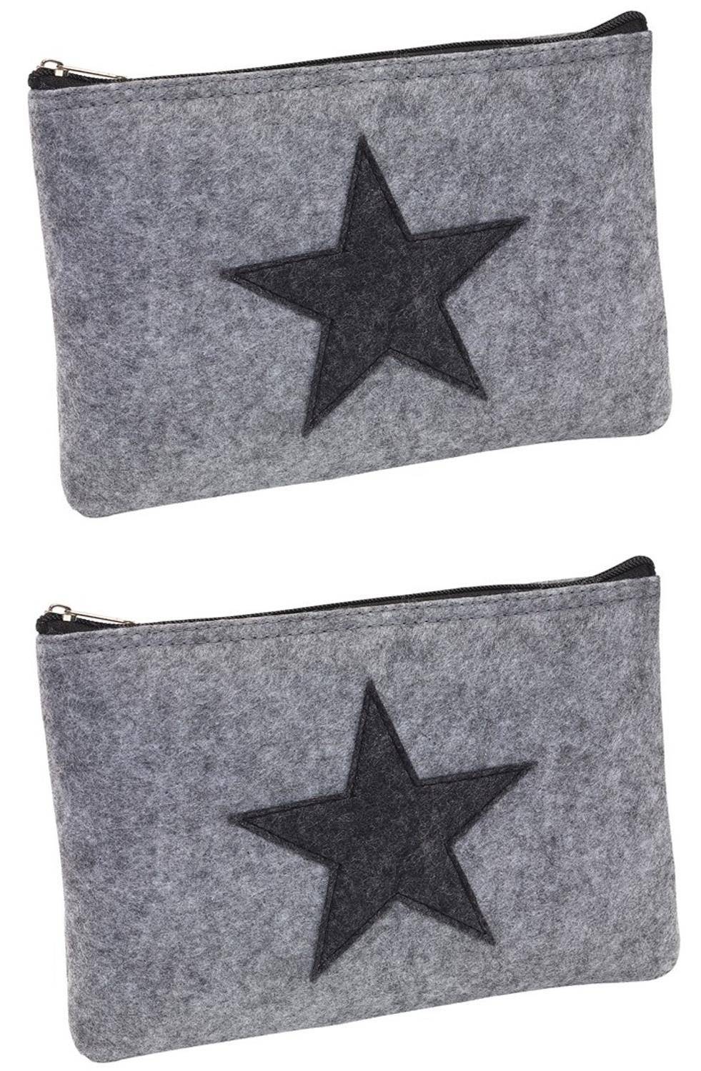 2x Kulturtasche Damen oder Kulturbeutel Herren aus Filz mit Stern 25x17,5 cm – vielseitig als Federmäppchen nutzbar oder auch als Kosmetiktasche