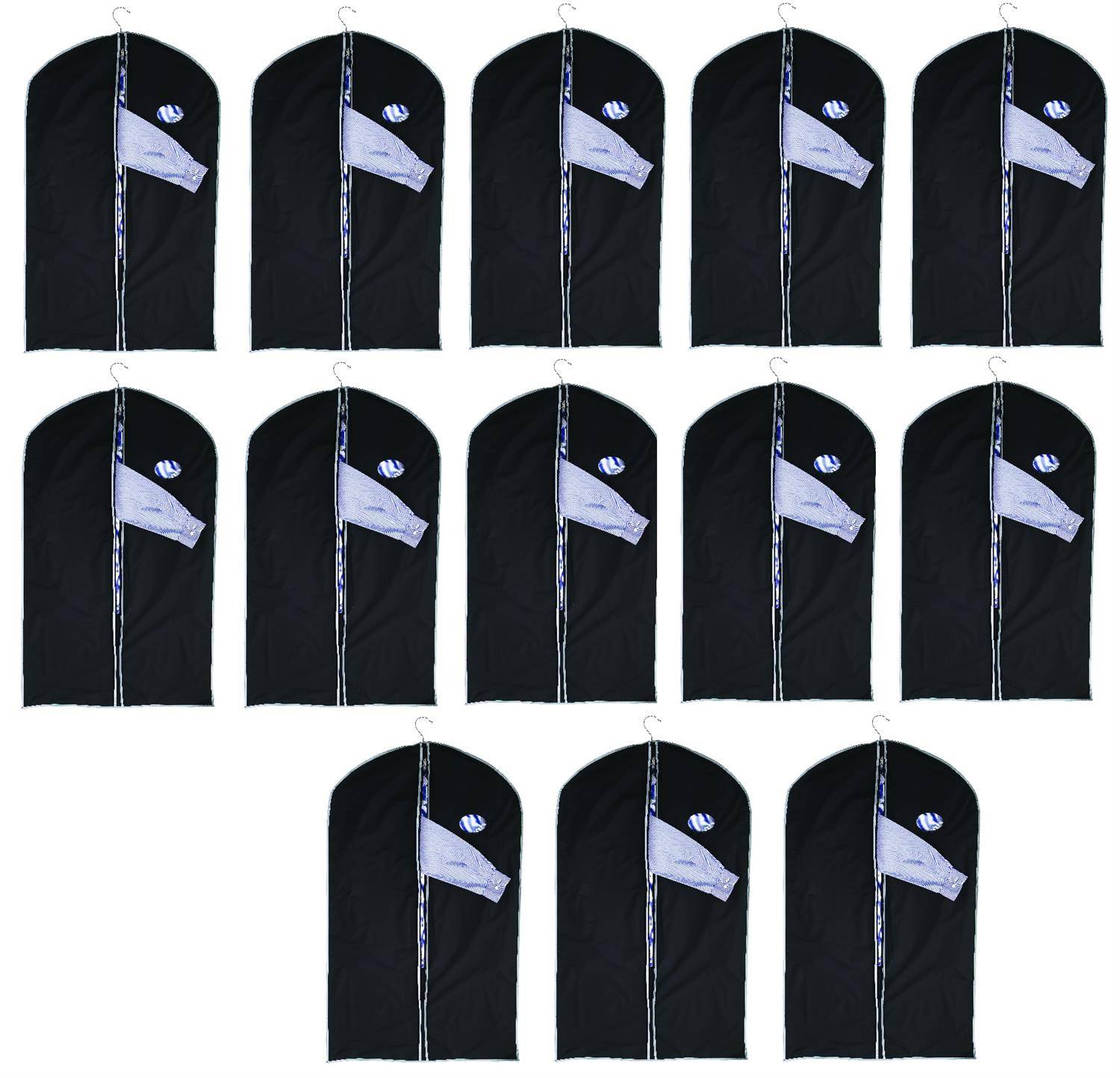 13 x Kleider Sack für Anzüge – 100x60cm – Schwarz – Sichtfenster und Reißverschluss – Anzugtasche & Kleiderschutzhülle