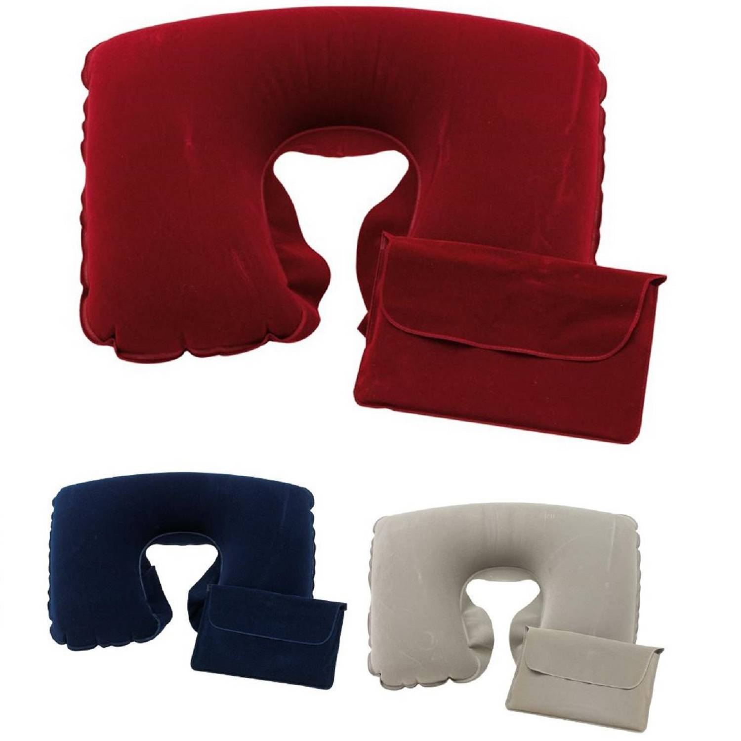 Kopie von 3 x Nackenkissen Reise – Aufblasbares Nackenstützkissen für Flugzeug, Auto & Bahn – In Blau, Rot & Grau – 35 x 23 x 9 cm #1