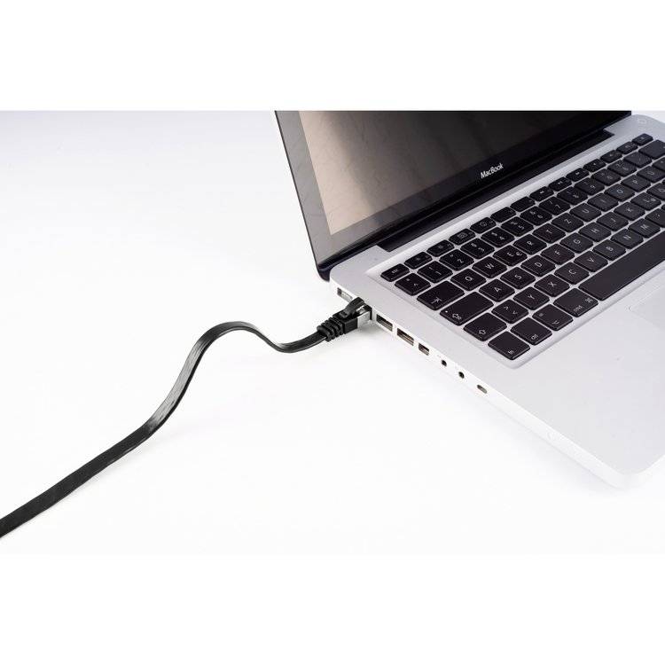 RJ45 Flachkabel m. CAT 7 Rohkabel slim sw 15m