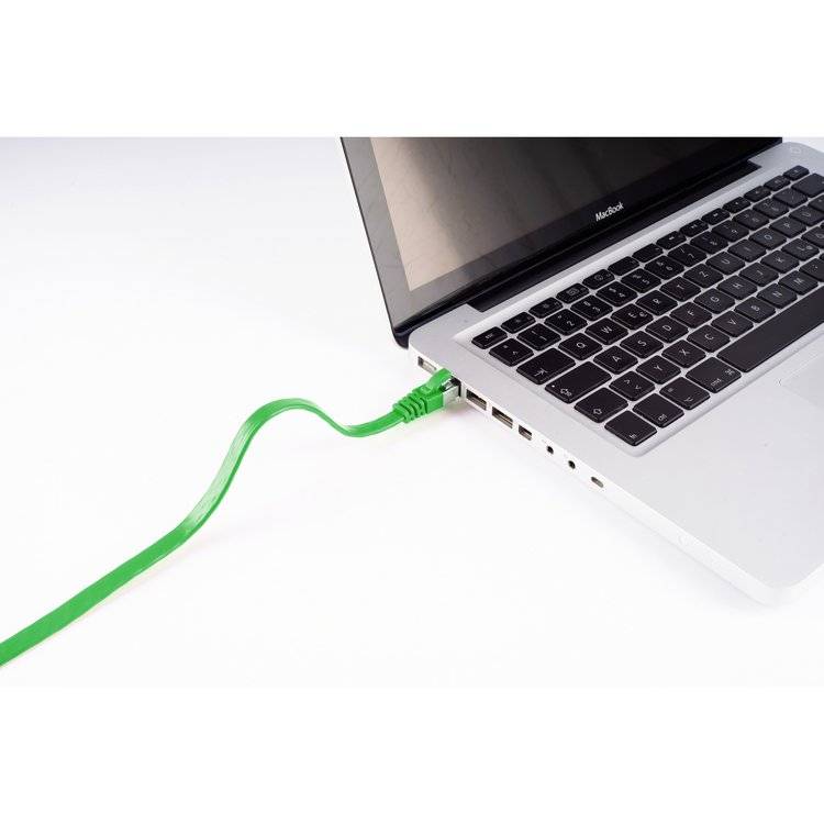 RJ45 Flachkabel m. CAT 7 Rohkabel slim grün 15m