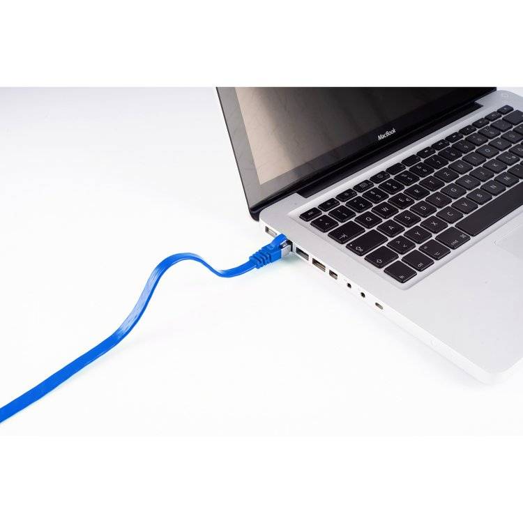 RJ45 Flachkabel m. CAT 7 Rohkabel slim blau 5m
