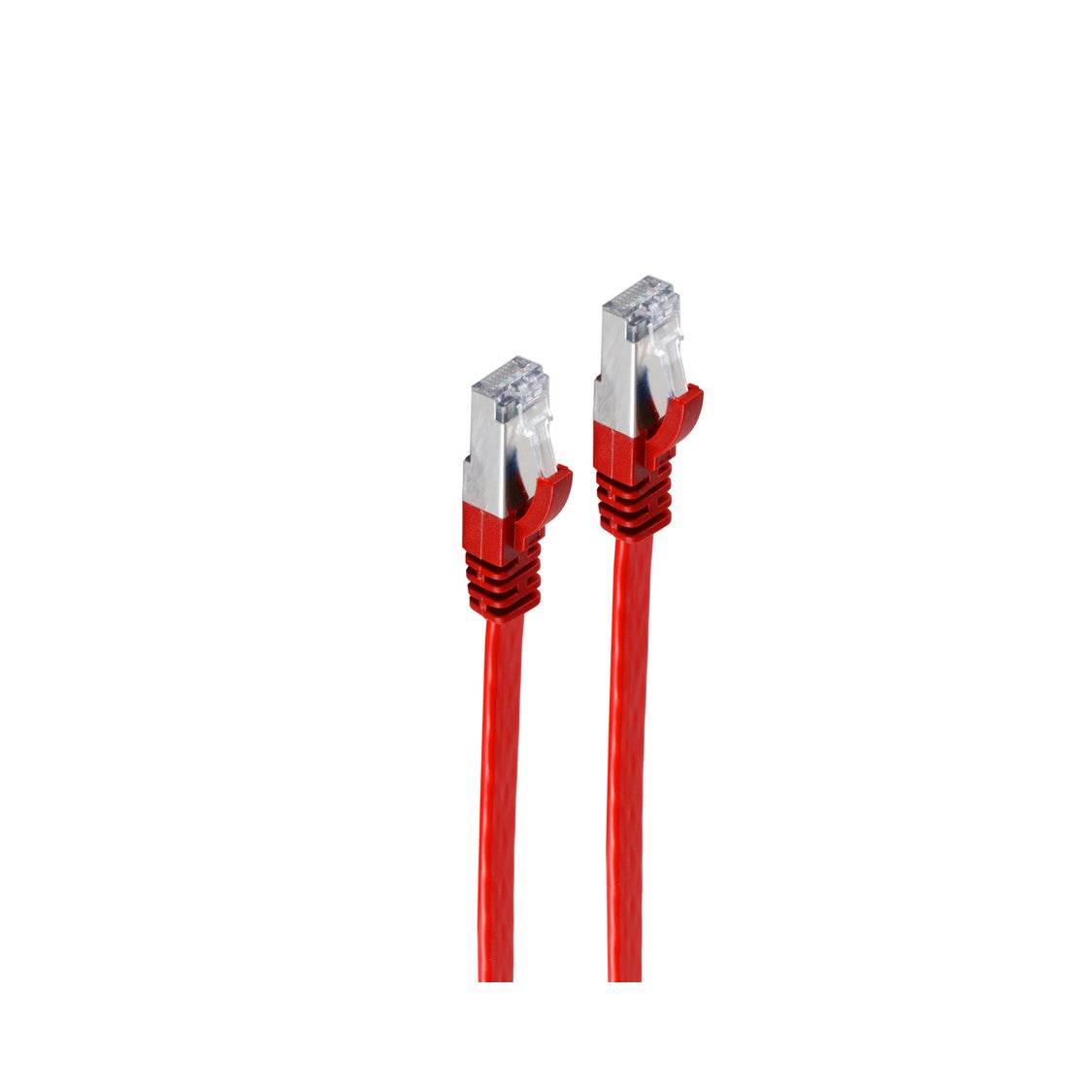 RJ45 Flachkabel m. CAT 7 Rohkabel slim rot 0,25m