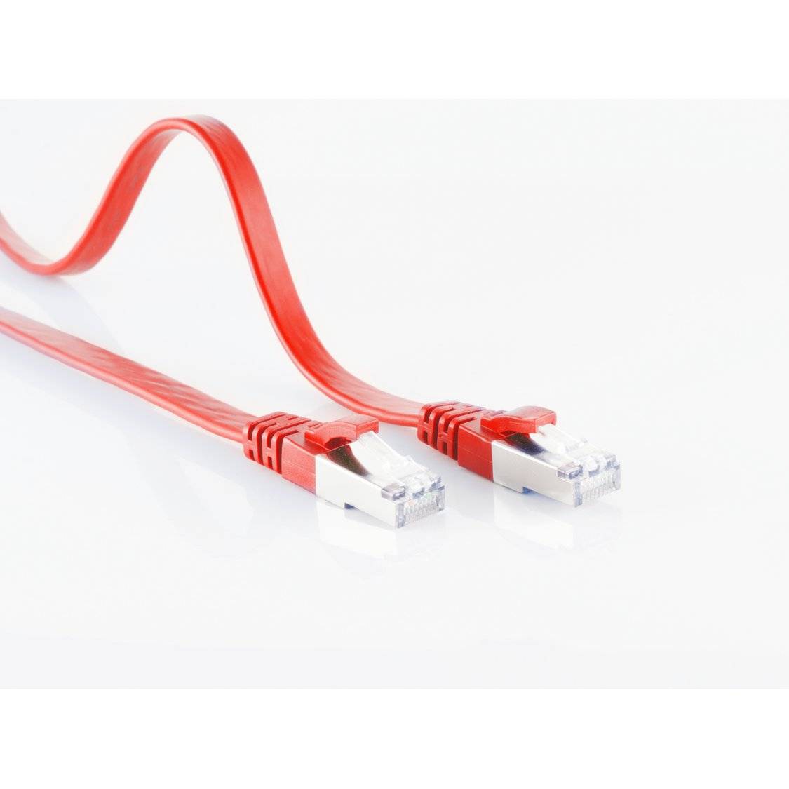 RJ45 Flachkabel m. CAT 7 Rohkabel slim rot 10m
