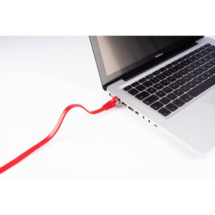 RJ45 Flachkabel m. CAT 7 Rohkabel slim rot 10m