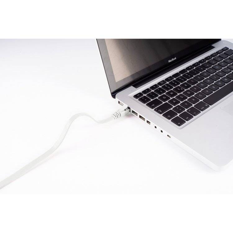 RJ45 Flachkabel m. CAT 7 Rohkabel slim weiß 0,25m