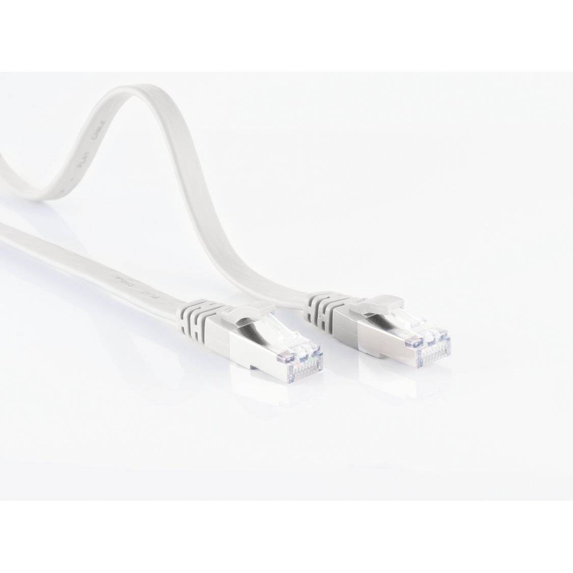 RJ45 Flachkabel m. CAT 7 Rohkabel slim weiß 7,5m