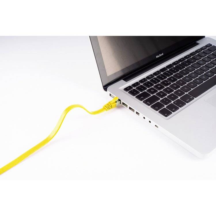 RJ45 Flachkabel m. CAT 7 Rohkabel slim gelb 15m