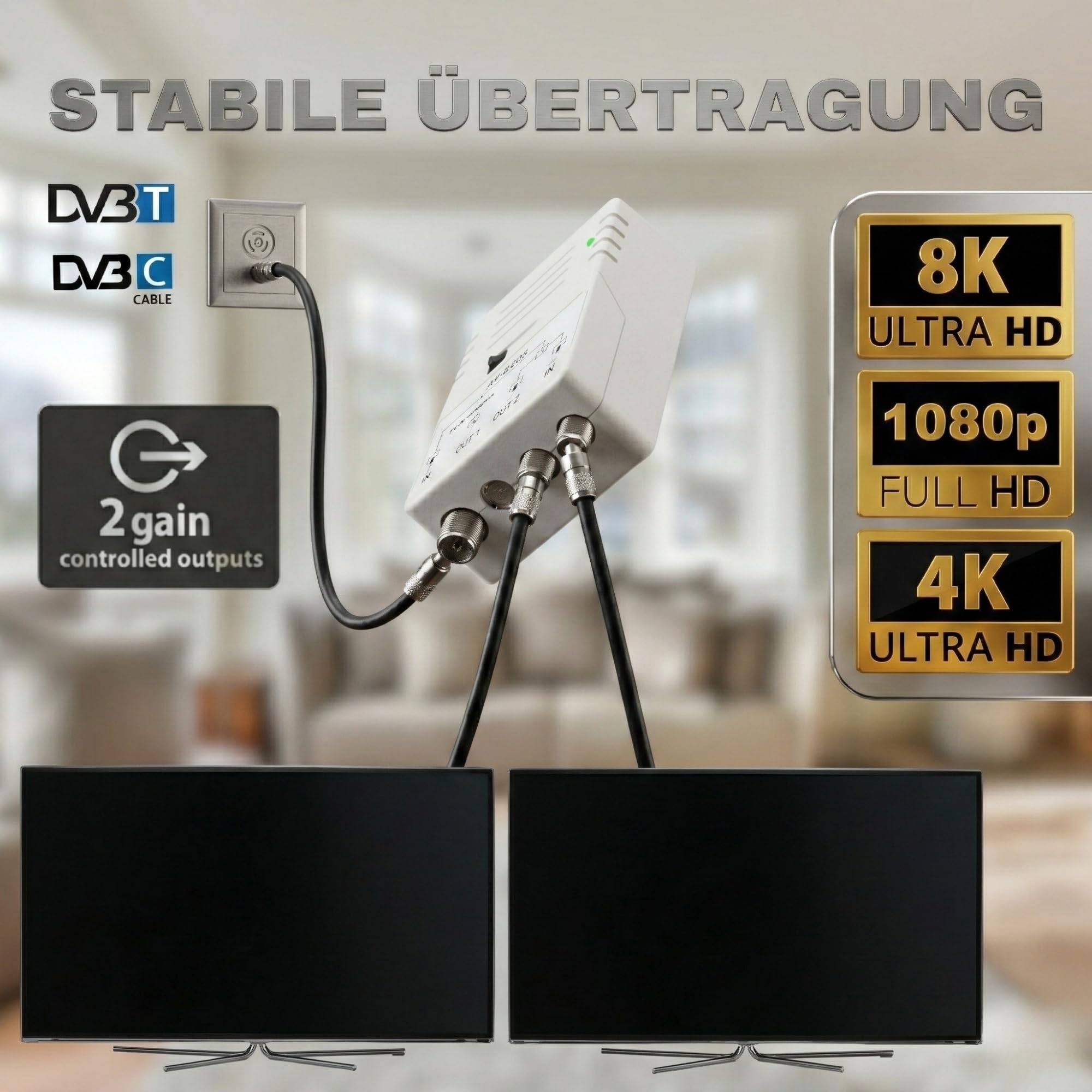 TV Verstärker Kabel Kabelfernsehen HD 3D 4K 8K Zweigeräteverstärker