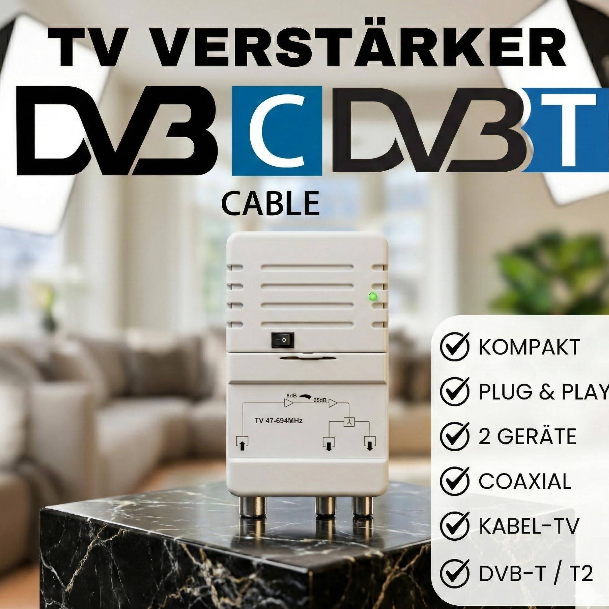 TV Verstärker Kabel Kabelfernsehen HD 3D 4K 8K Zweigeräteverstärker