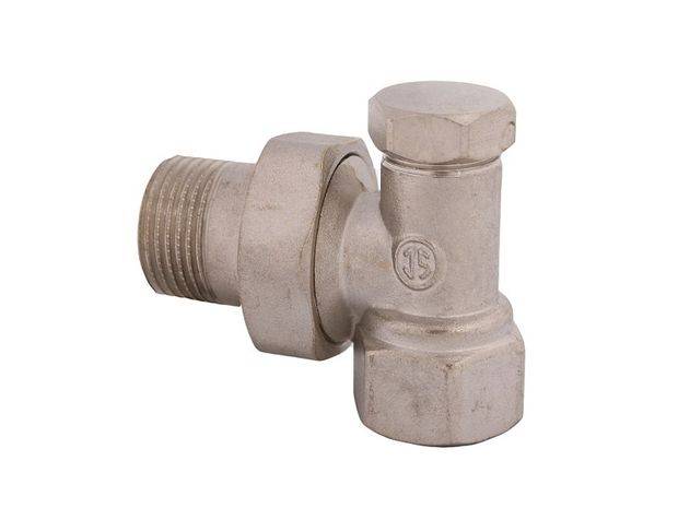 Ein Metallklemmventil mit Gewinde-Enden und sechseckigem Oberteil, das zur Regelung des Wasserflusses in Rohren konzipiert ist.