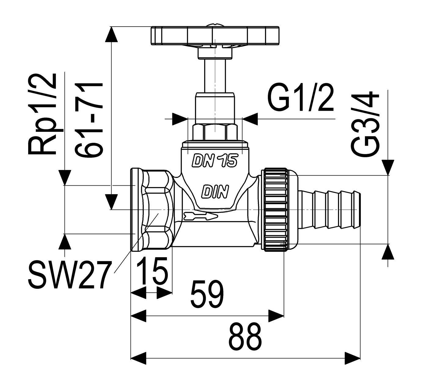 JS KESSELENTLEERVENTIL, DN15 EINGANG IG 1/2", AUSGANG SV 3/4"