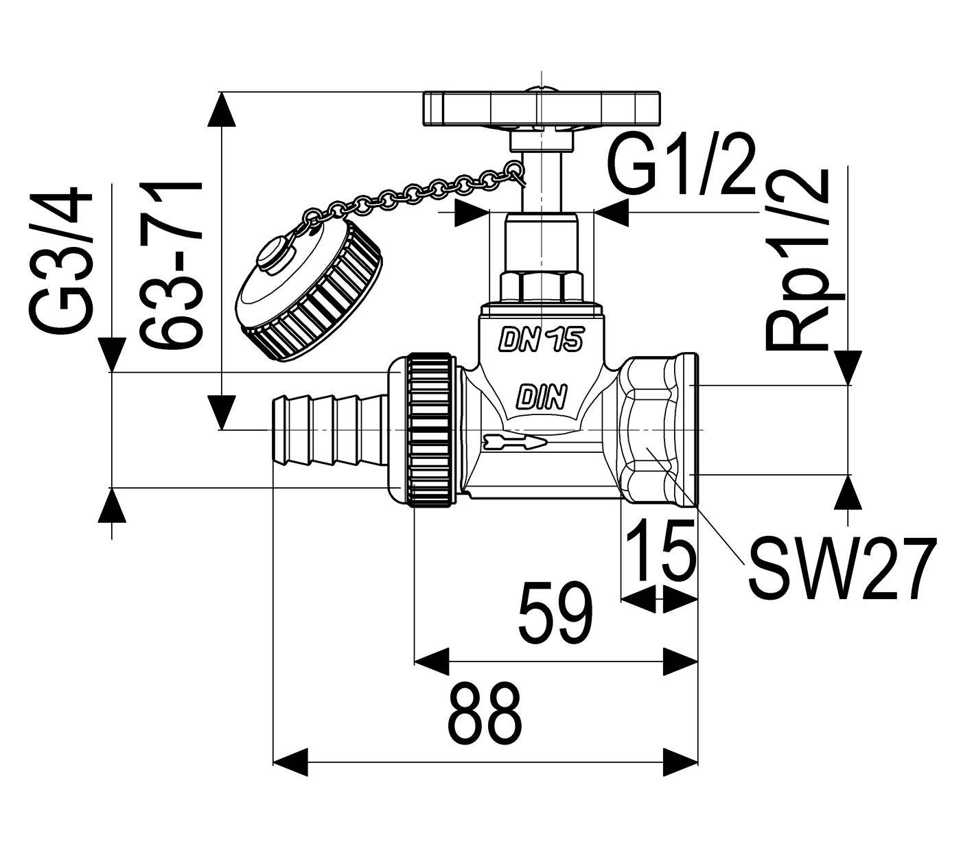 JS KESSELFUELLVENTIL, DN15 EING. SV M.KUK 3/4", AUSG. IG 1/2"