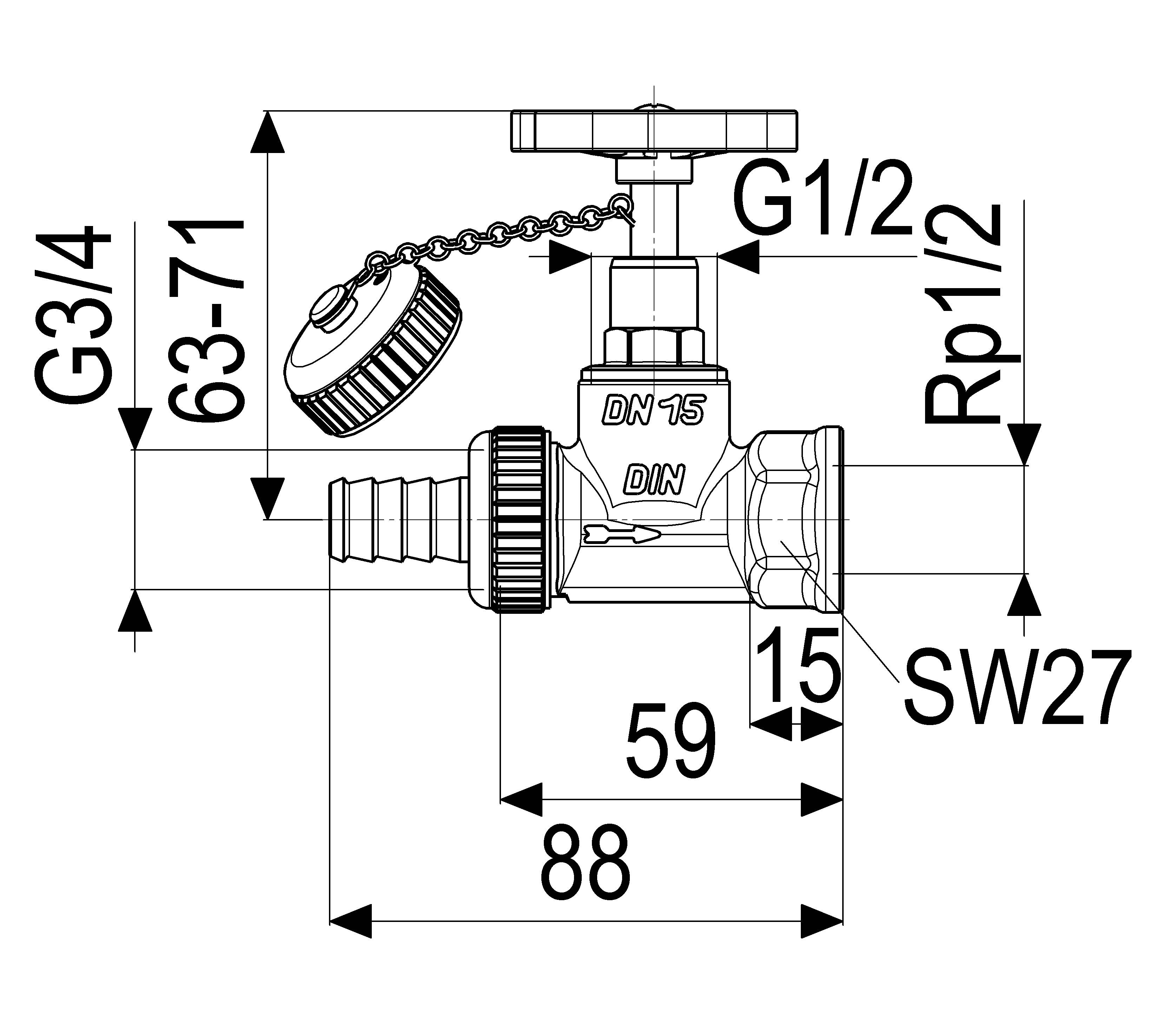 JS KESSELFUELLVENTIL, DN15 EING. SV M.KUK 3/4",AUSG. IG 1/2"