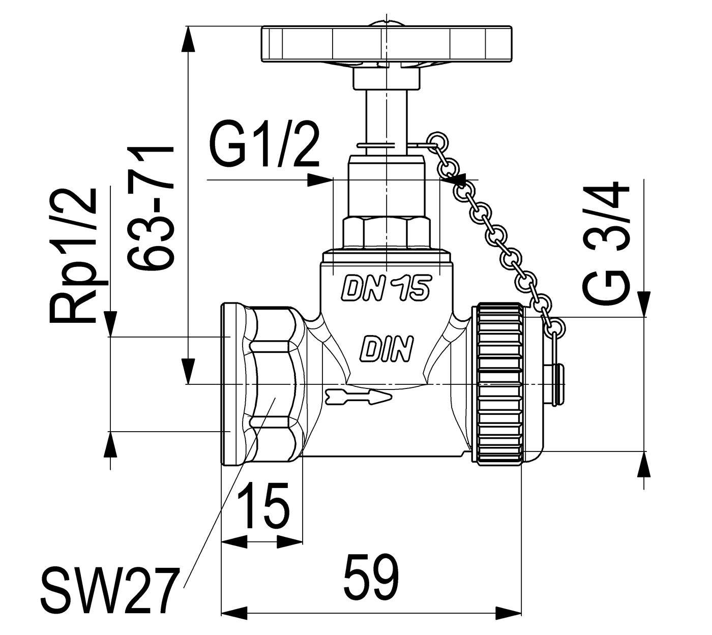 JS KESSELENTLEERVENTIL, DN15 EINGANG IG1/2", AUSGANG K.U.K.3/4"
