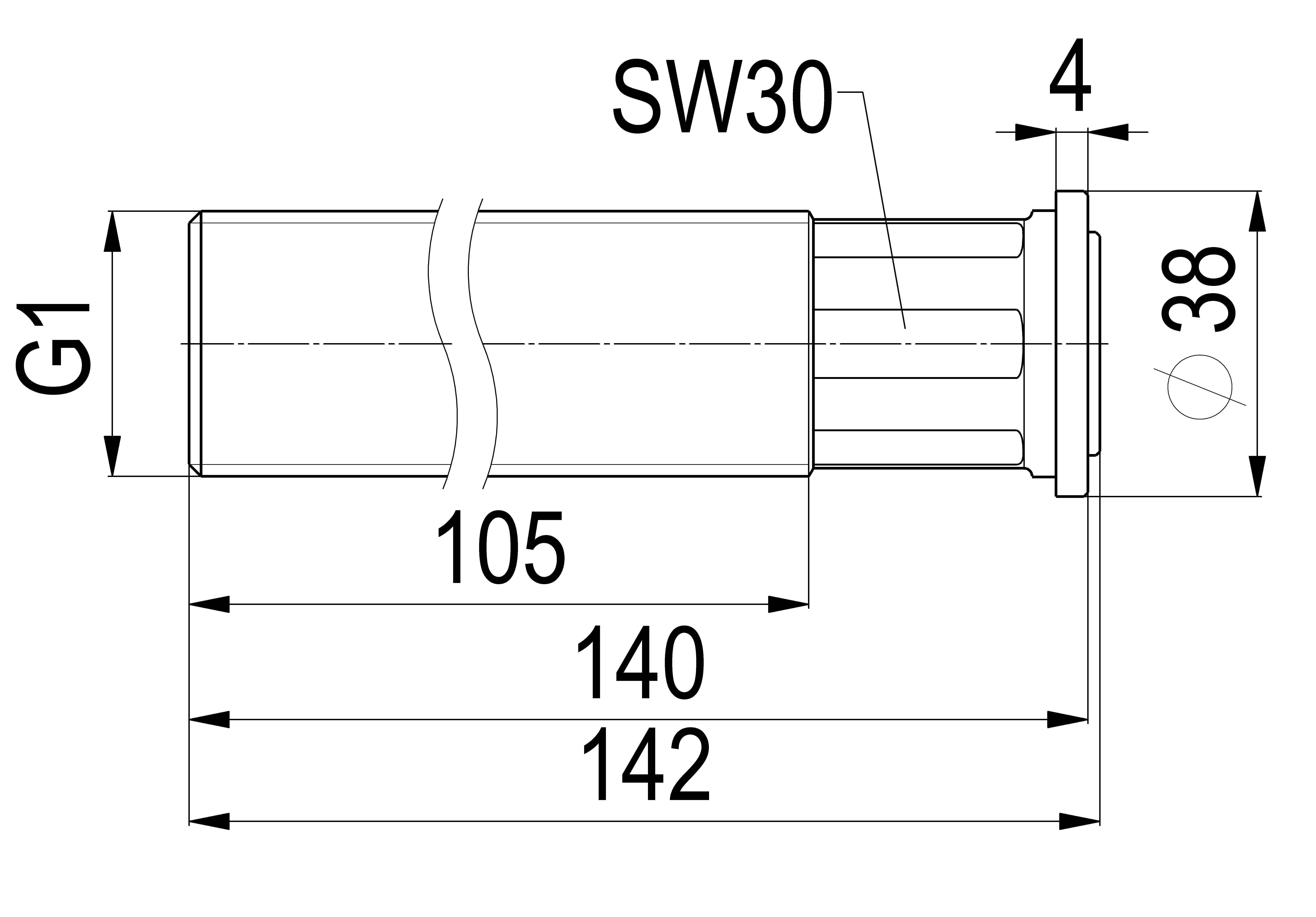 JS ZWISCHENSTUECK 140MM ABLAENGBAR, EINGANG 1"