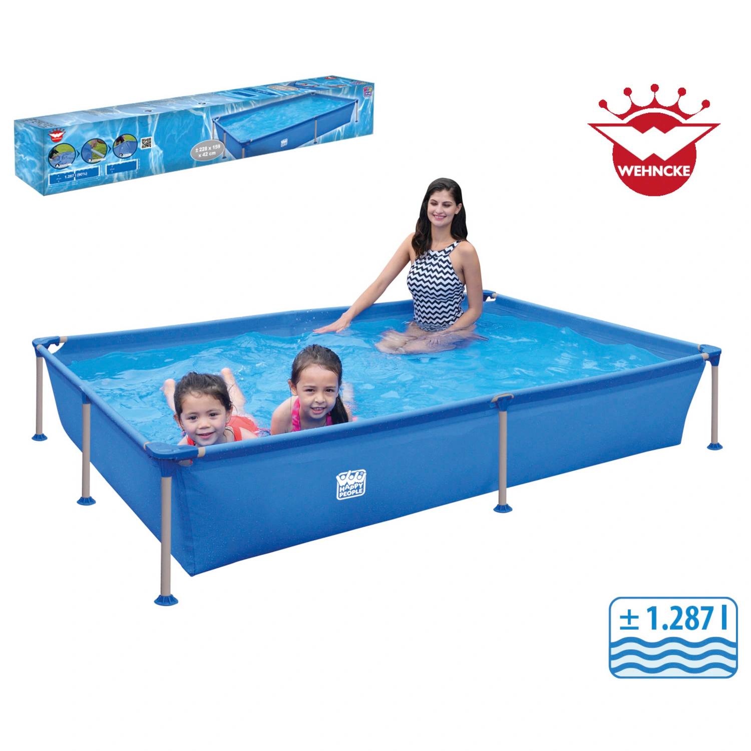 Happy People Stahlrahmenpool 228x159x42cm Gartenpool rechteckig Framepool Pool