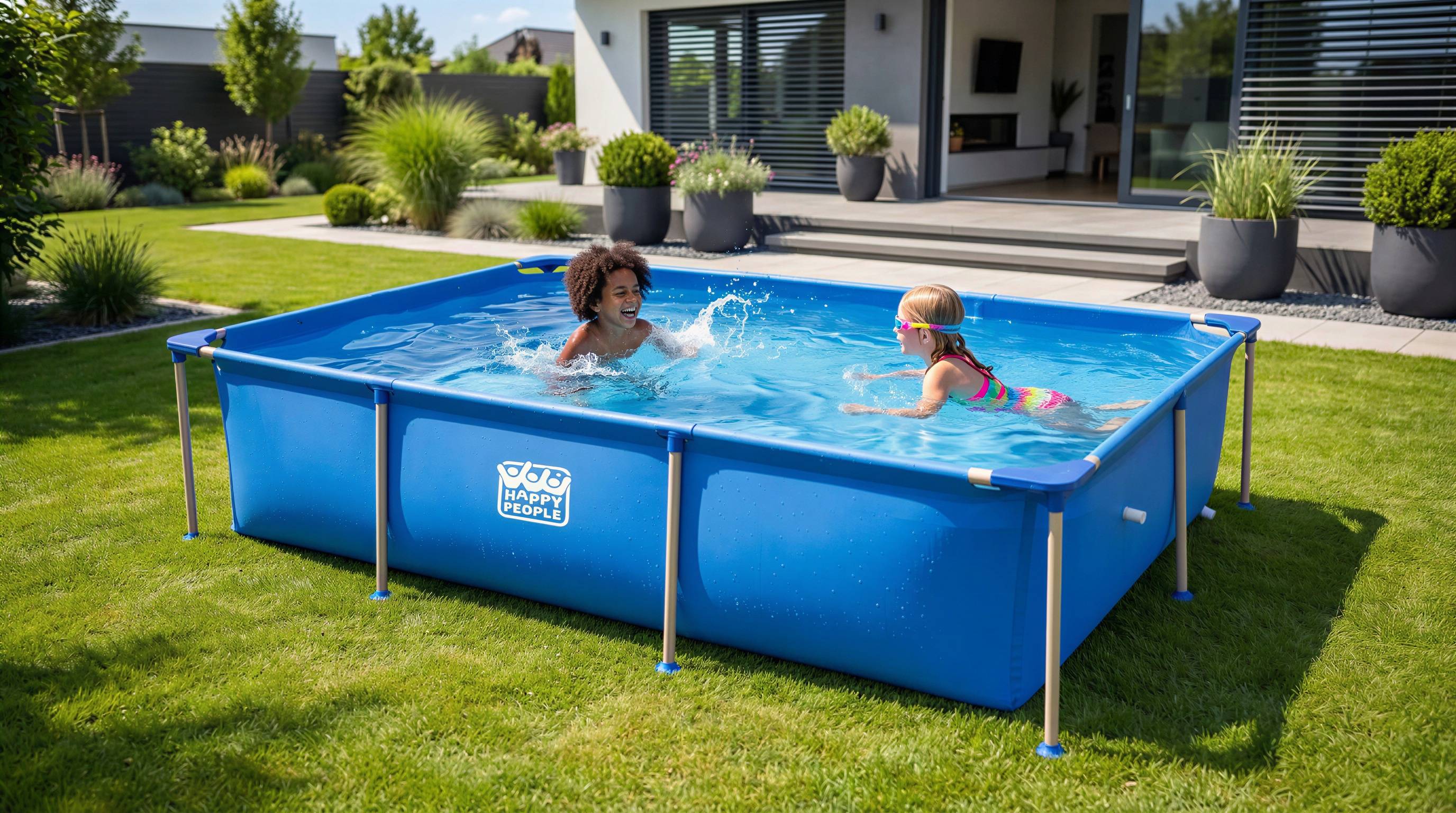 Happy People Stahlrahmenpool 228x159x42cm Gartenpool rechteckig Framepool Pool