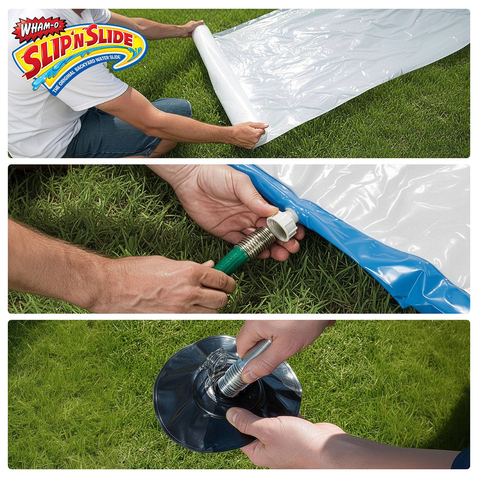 Wham-O Slip N Slide Wasser-Kniehockey Set – 2 aufblasbare Tore, 2 Schläger, 1 Puck für Garten & Rasen