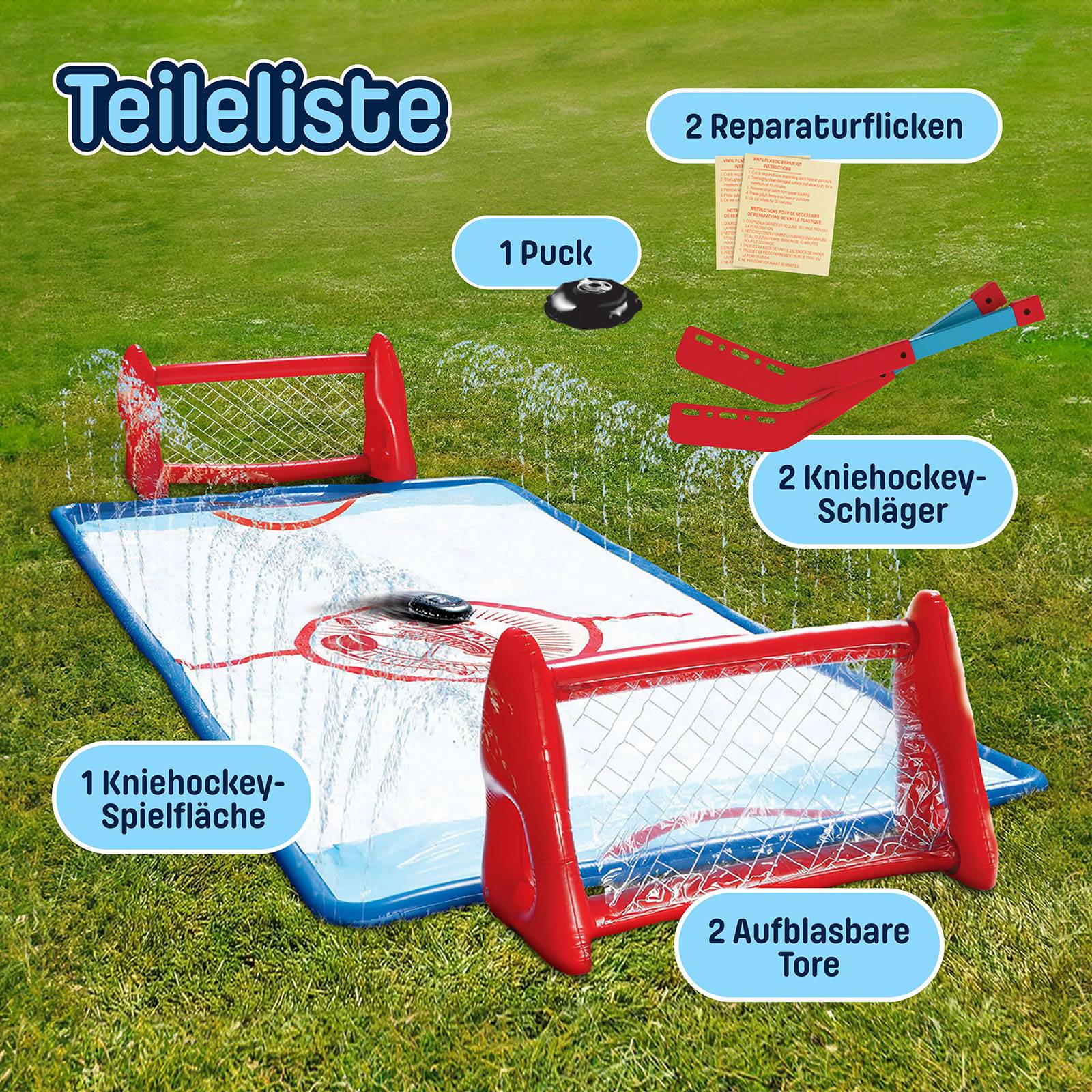 Wham-O Slip N Slide Wasser-Kniehockey Set – 2 aufblasbare Tore, 2 Schläger, 1 Puck für Garten & Rasen