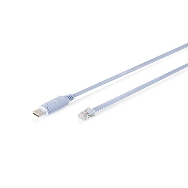 USB-Kabel mit einem USB-A-Stecker an einem Ende und einem RJ45-Ethernet-Anschluss am anderen Ende, dargestellt auf weißem Hintergrund.