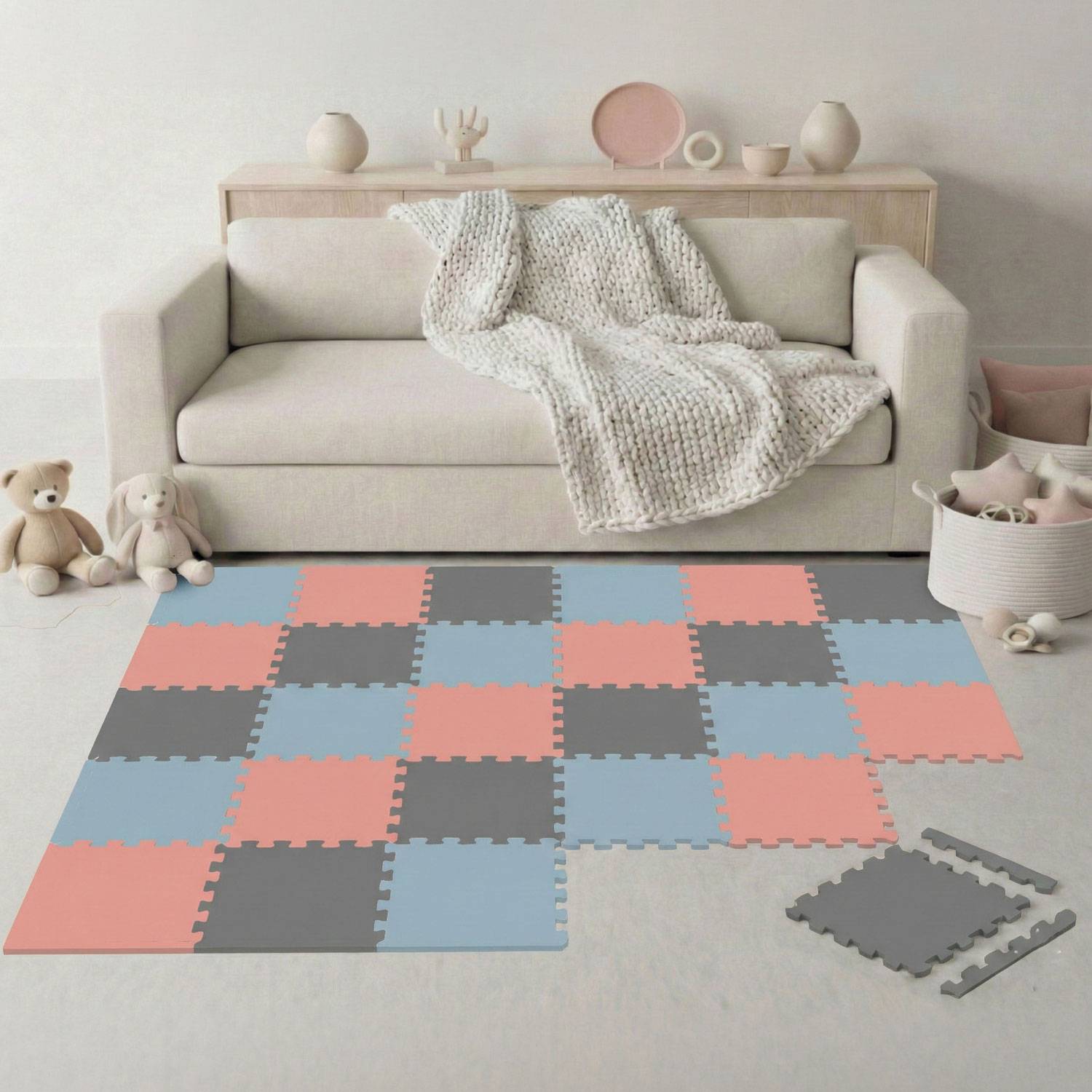 27 Teile Spielmatte Baby Puzzlematte 30x30 Krabbelmatte Bodenmatte Kinderzimmer