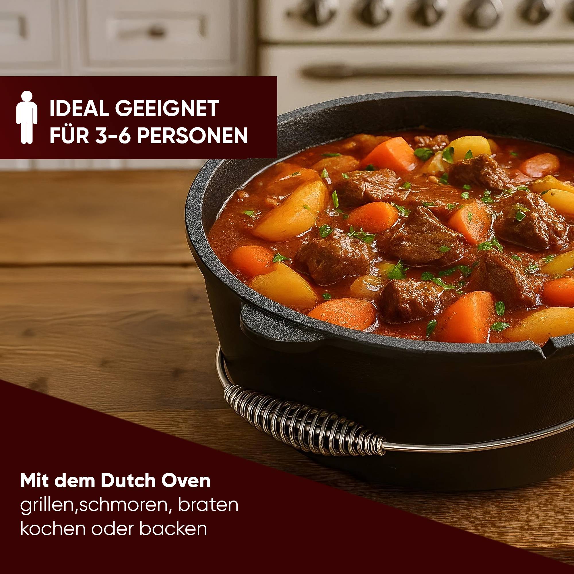 GUSSKÖNIG Dutch Oven Topf ohne Füßen 7Liter+Pflegepaste Untersetzer