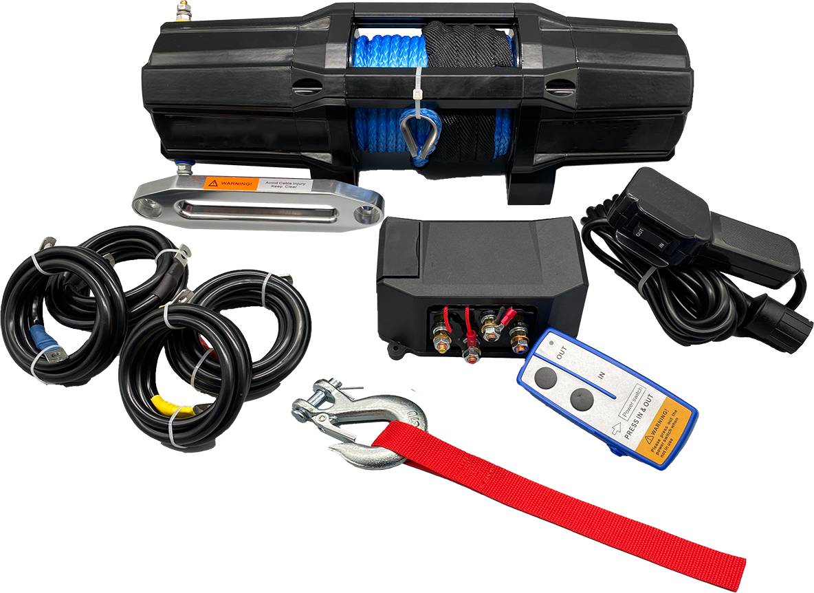 Berger & Schröter | Elektrische Profi Seilwinde 12V, 2727 kg Zugkraft 5454 kg mit Umlenkrolle, 3,5 PS 2,57 kW Motor, 15 m Synthetikseil Ø 6,3 mm, 60