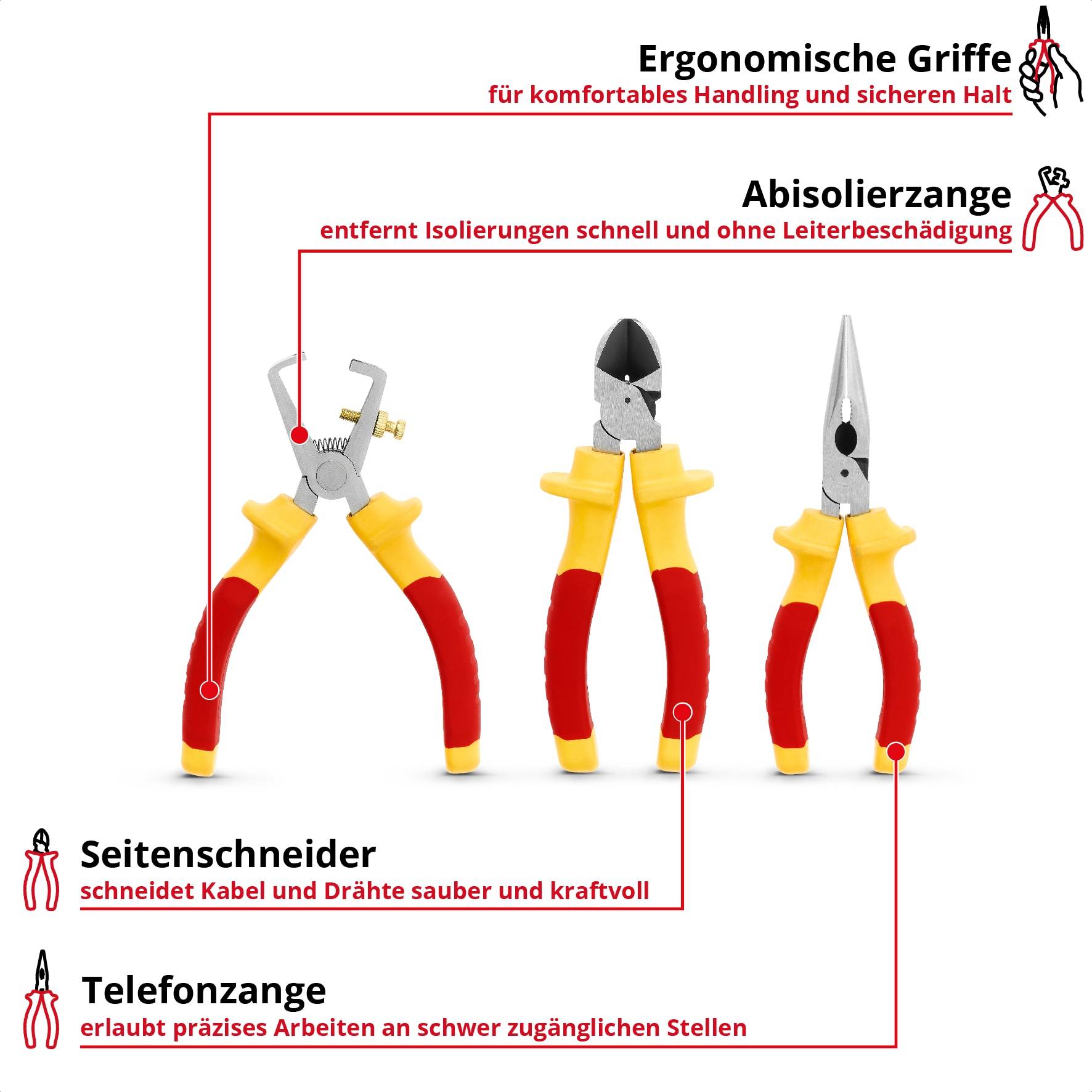 EINHELL Elektriker-Zangen-Set VDE, 370540, 160 mm, 3-teilig