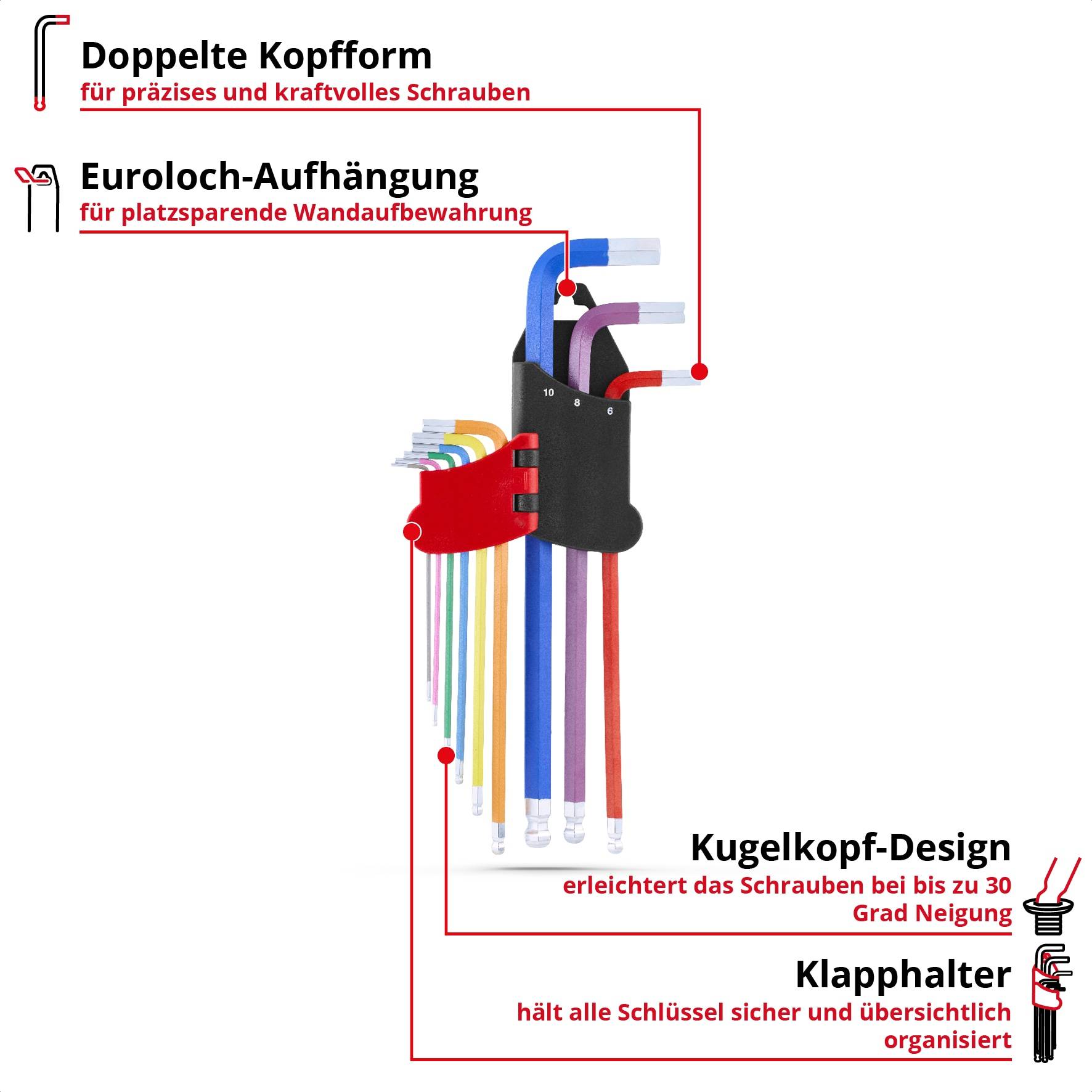 EINHELL Innensechskantschlüssel-Satz, 340558, 9-teilig