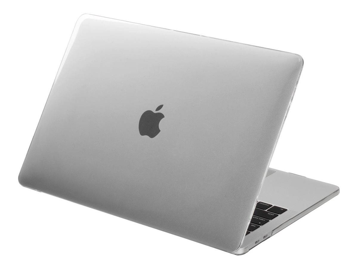 Geschlossener silberner Apple MacBook Laptop in schrägem Winkel mit dem Apple-Logo in der Mitte auf dem Deckel.