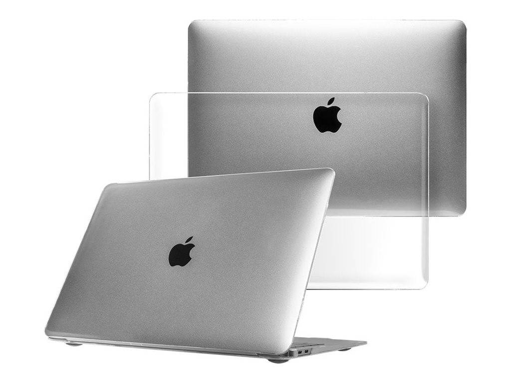 Drei silberne MacBook-Laptops, die in überlappenden Schichten dargestellt sind, einer offen vorne und zwei geschlossen dahinter auf weißem Hintergrund.