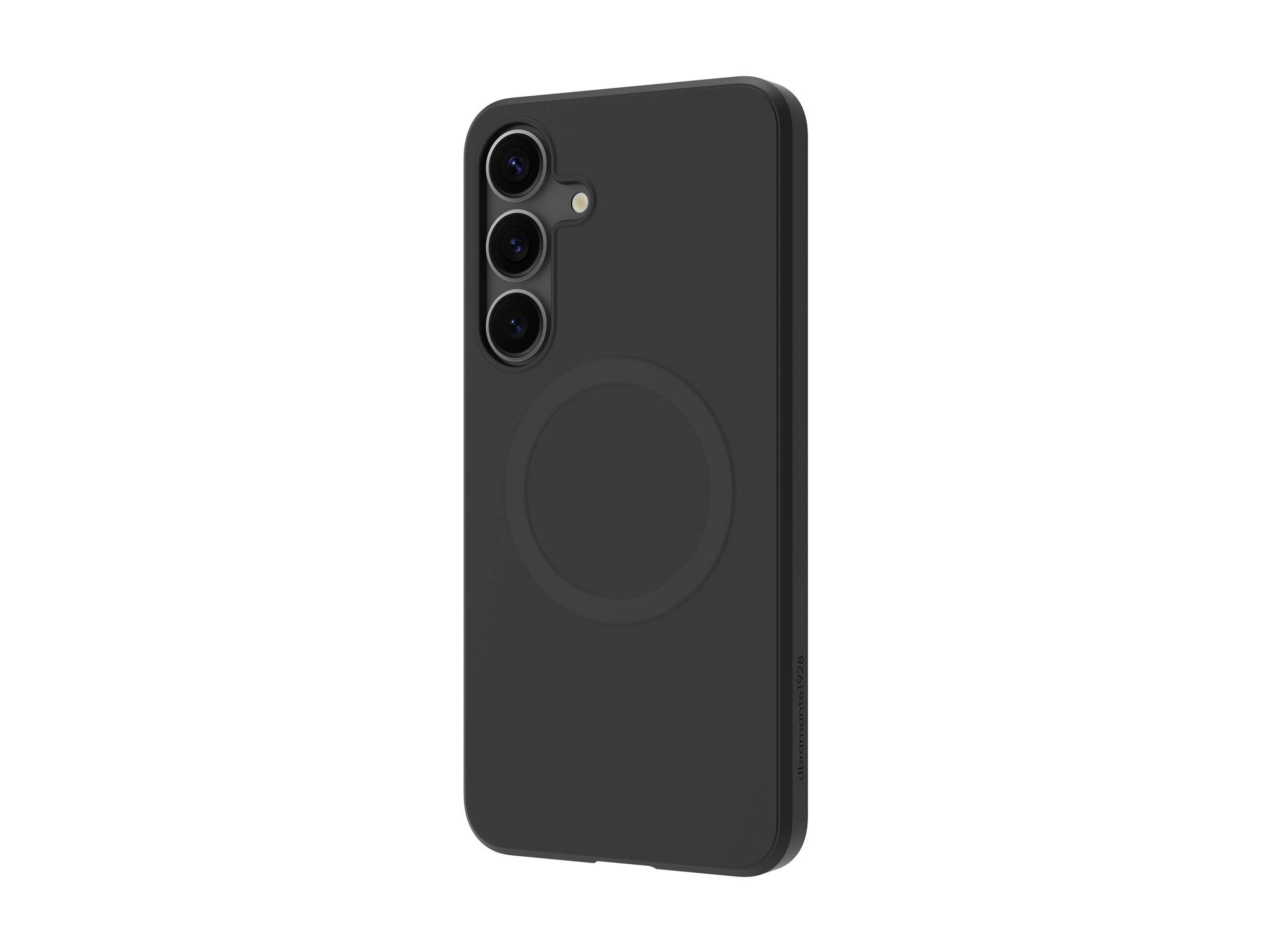 Ein schwarzes Smartphone-Gehäuse mit kreisförmigen Designakzenten und Ausschnitten für drei Kameraobjektive auf der Rückseite.