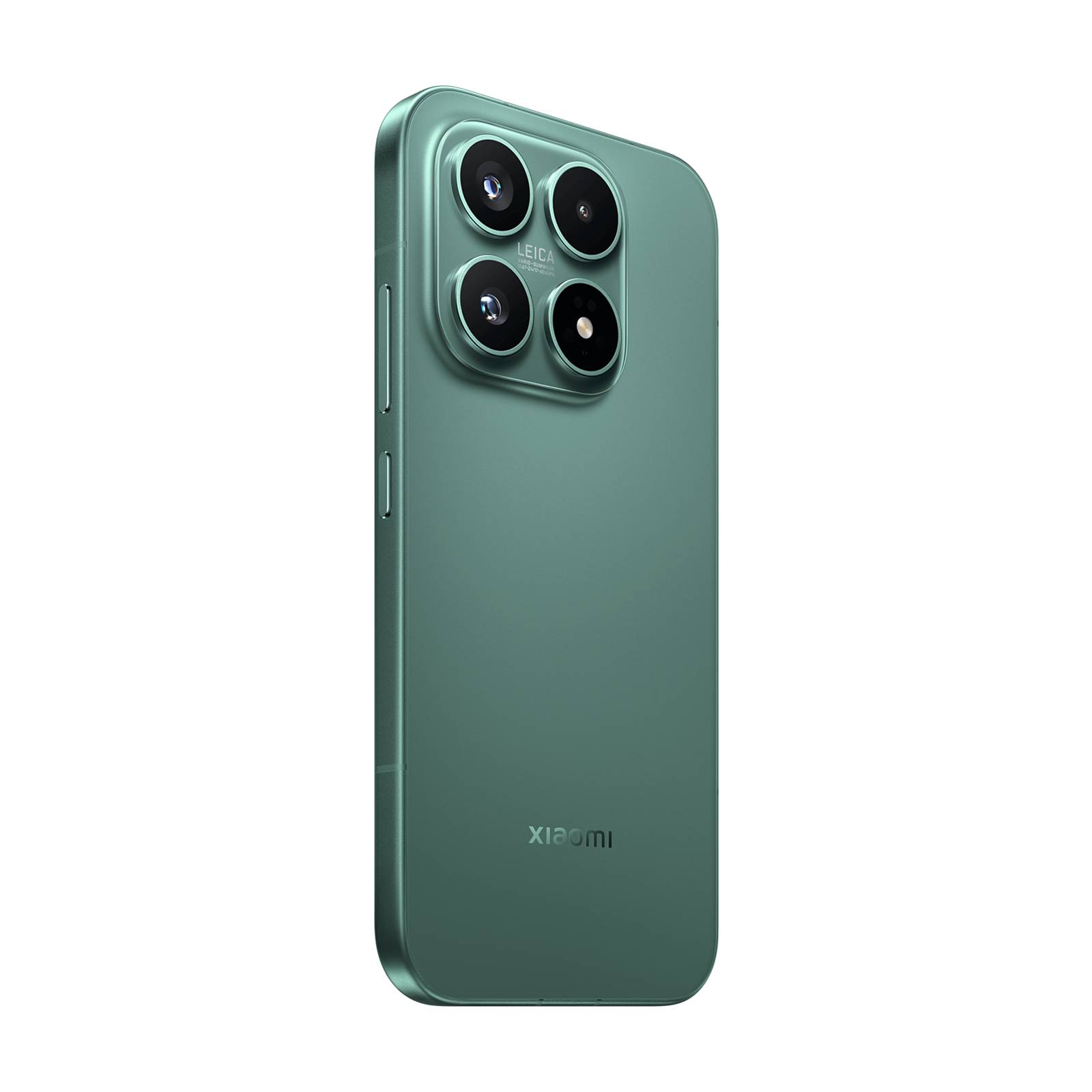 Ein grünes Xiaomi-Smartphone von hinten gezeigt, mit einem quadratischen Quad-Kamera-Modul und Xiaomi-Logo.
