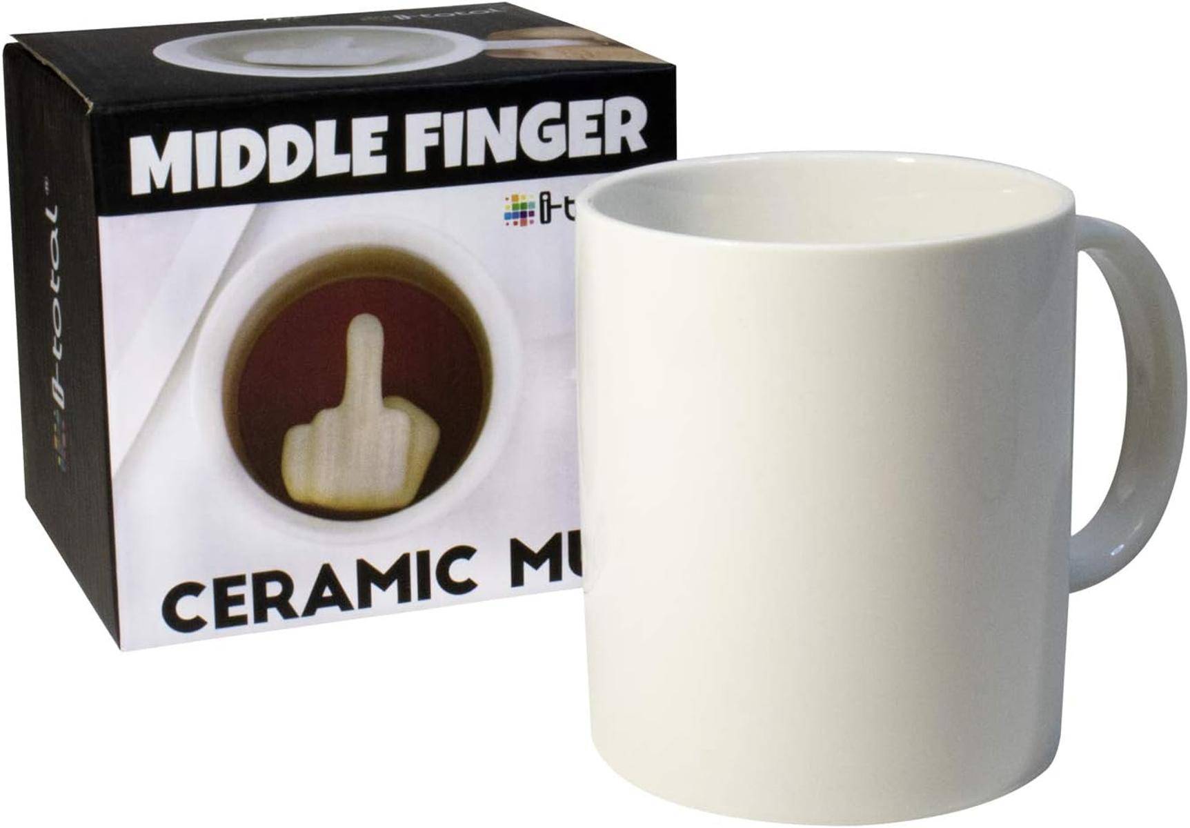 I-TOTAL® Kaffeetasse Teetasse Keramik Becher 300 ml 3D-Innenseite Mittelfinger